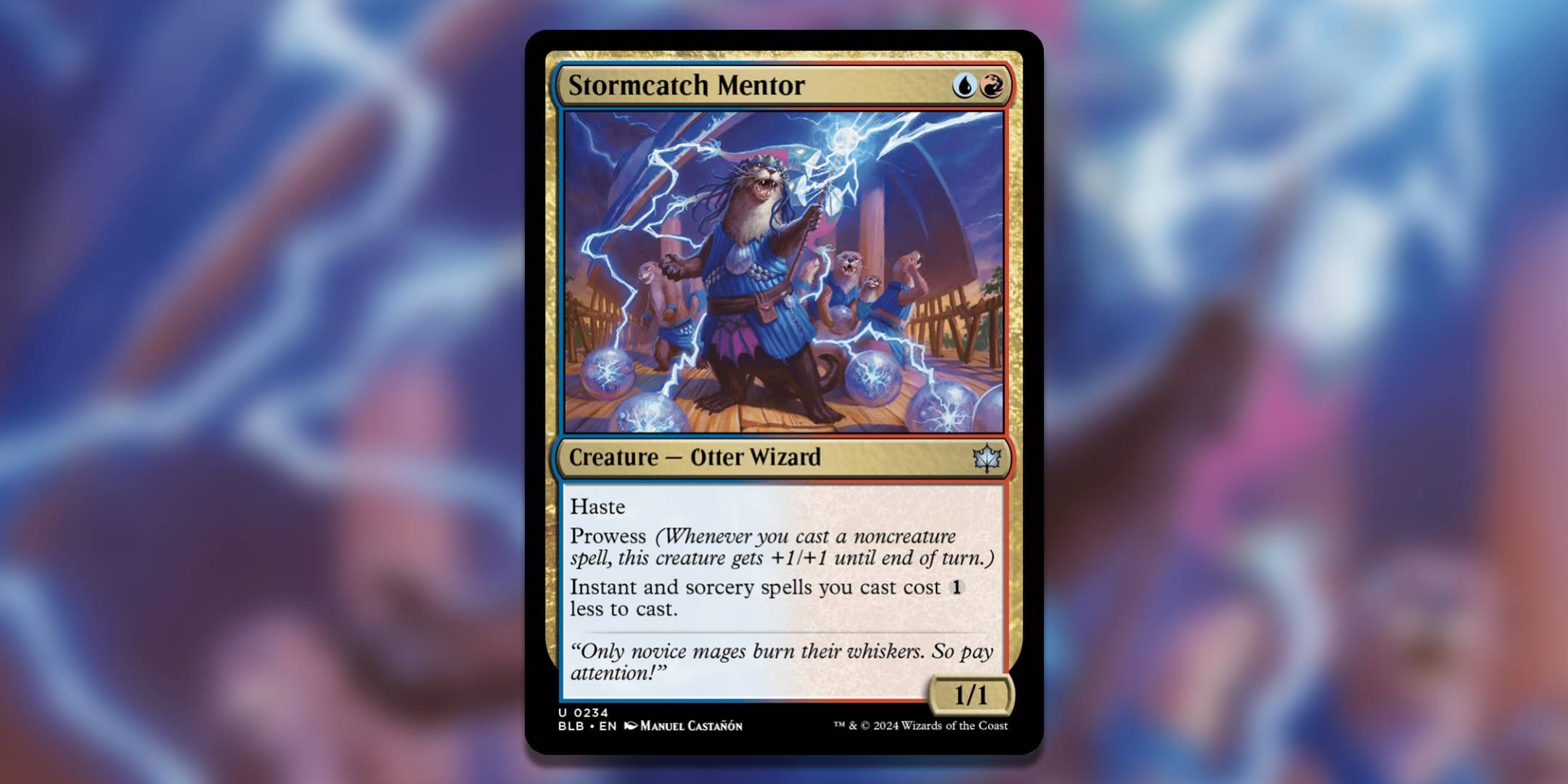 Screenshot of Stormcatch Mentor from Bloomburrow MTG.