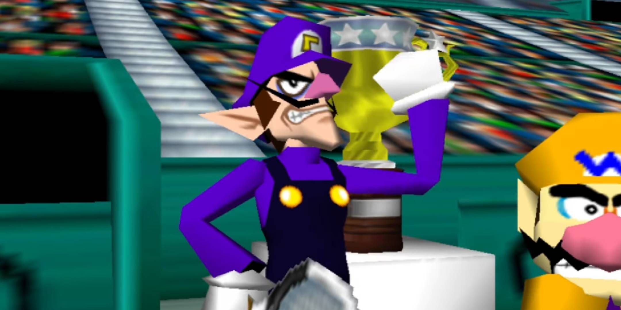 Waluigi bragging in the intro for Mario Tennis.