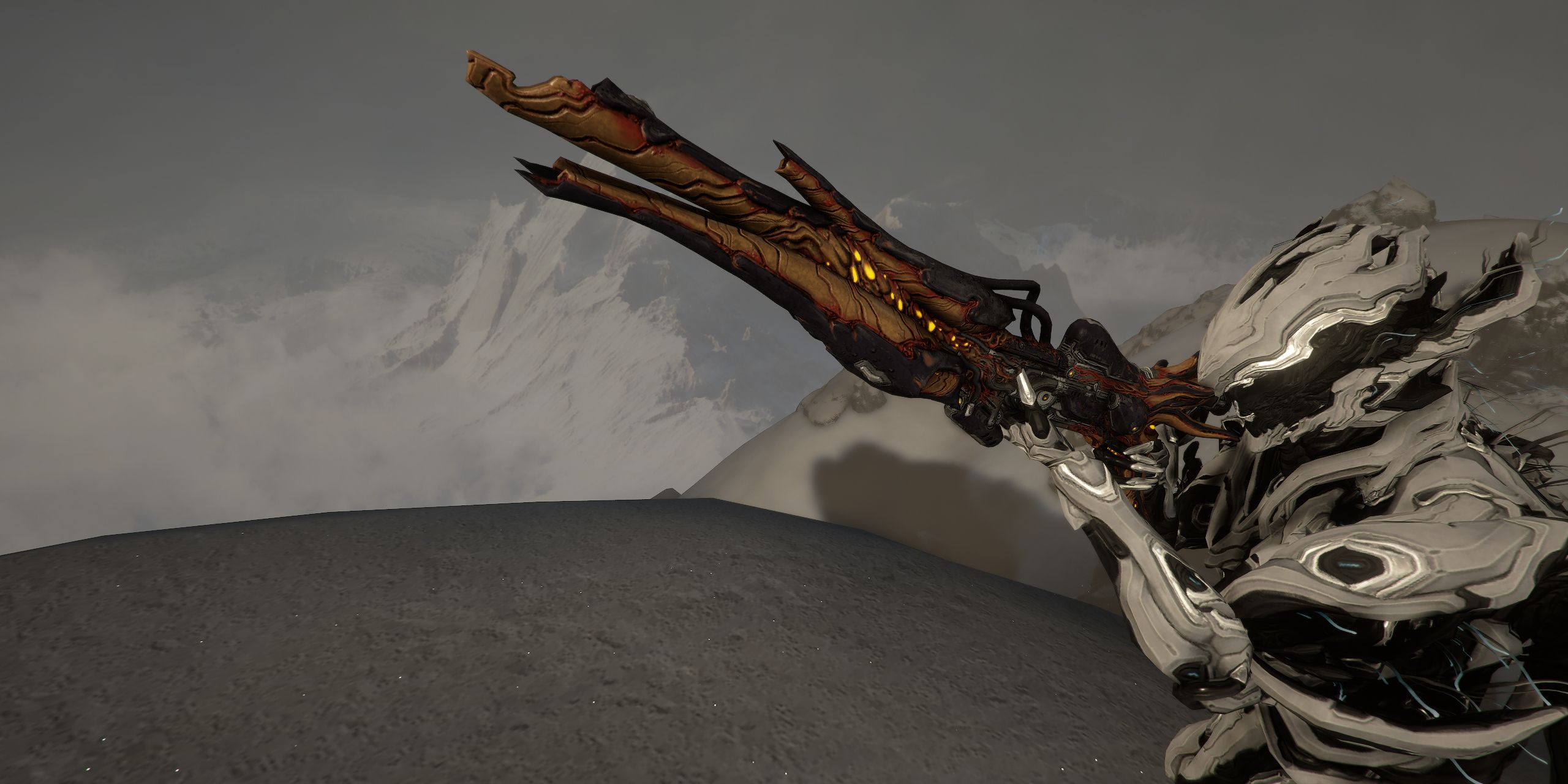 Nidus pointing his Torid forward in Warframe.