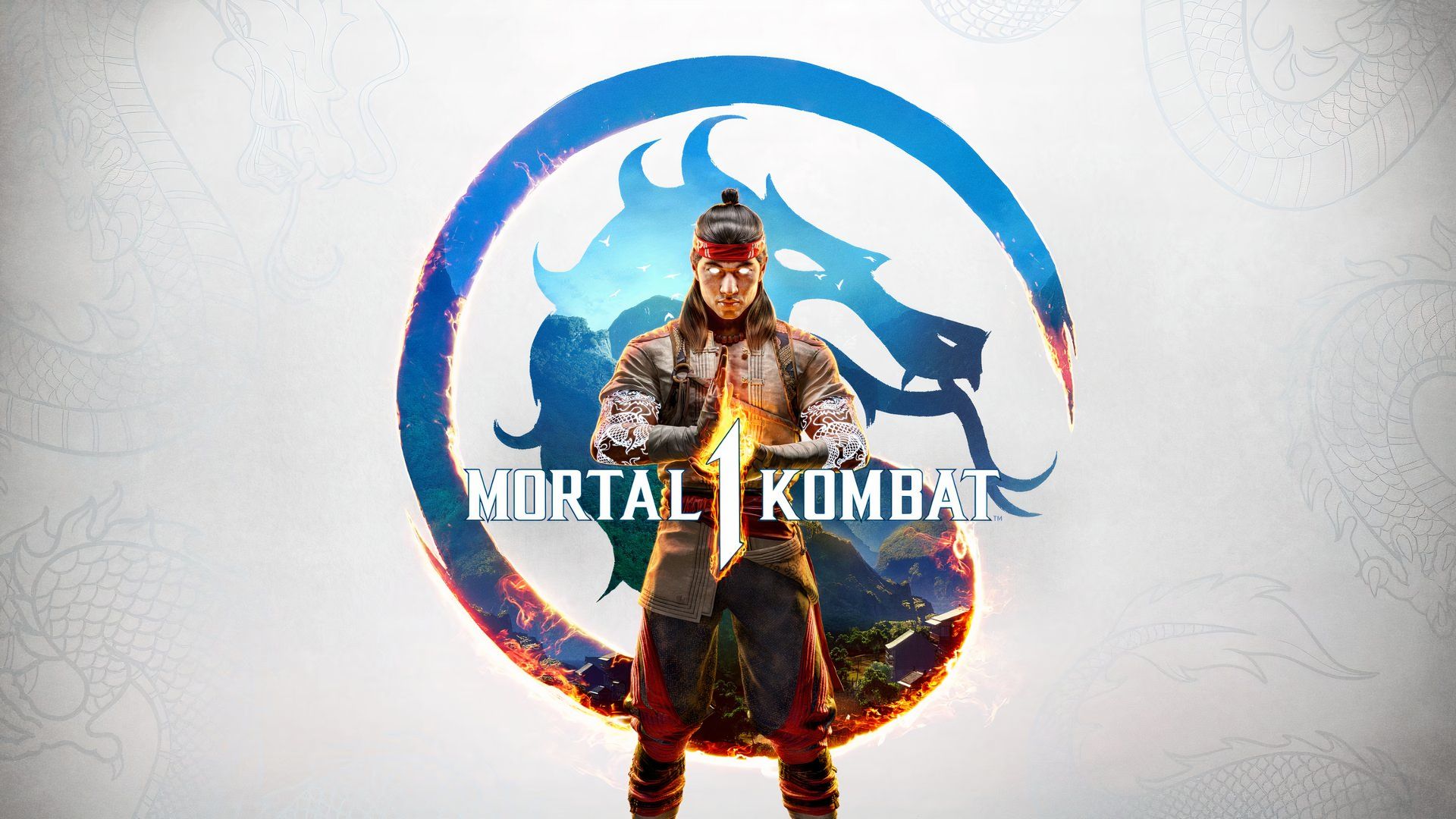 Liu Kang In Front Of The Logo For Mortal Kombat 1