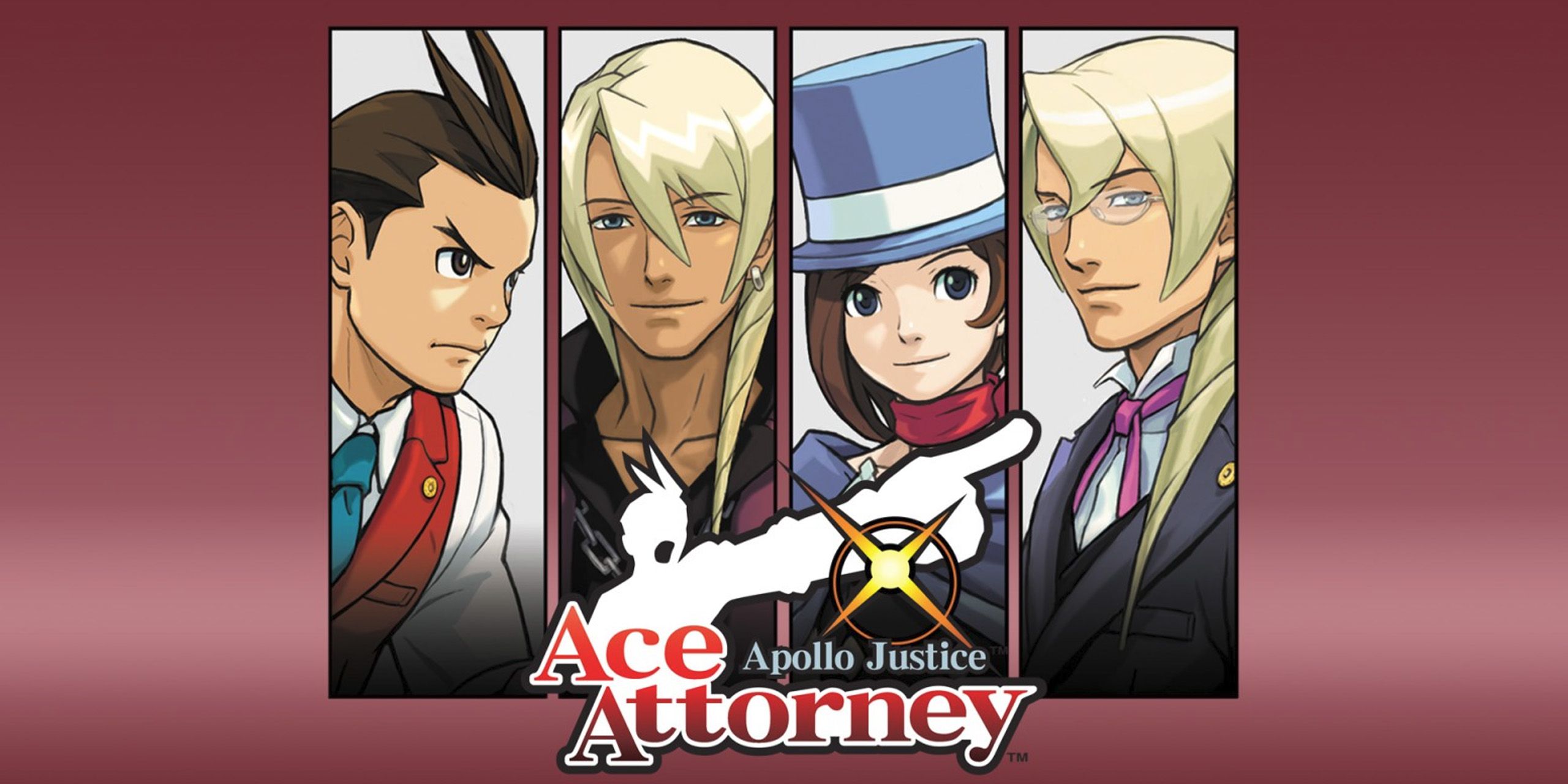 A split image of Apollo Justice, Klavier Gavin, Trucy Wright, Kristoph Gavin.