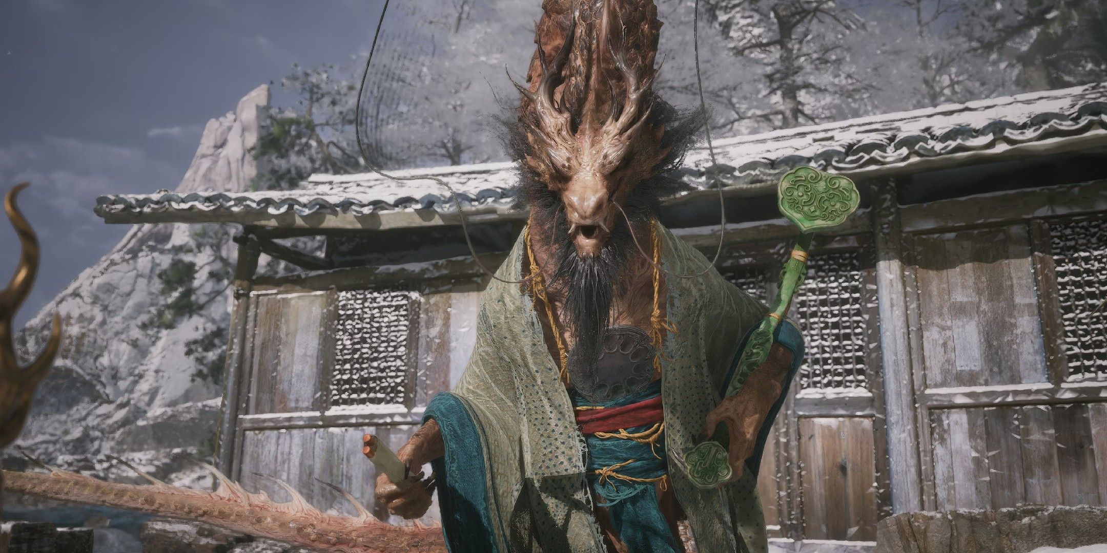 Black Myth Wukong image showing Chen Loong talking to the Destined One.