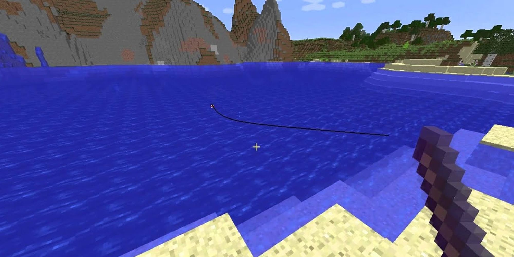 Fishing of the sandy coast in Minecraft.