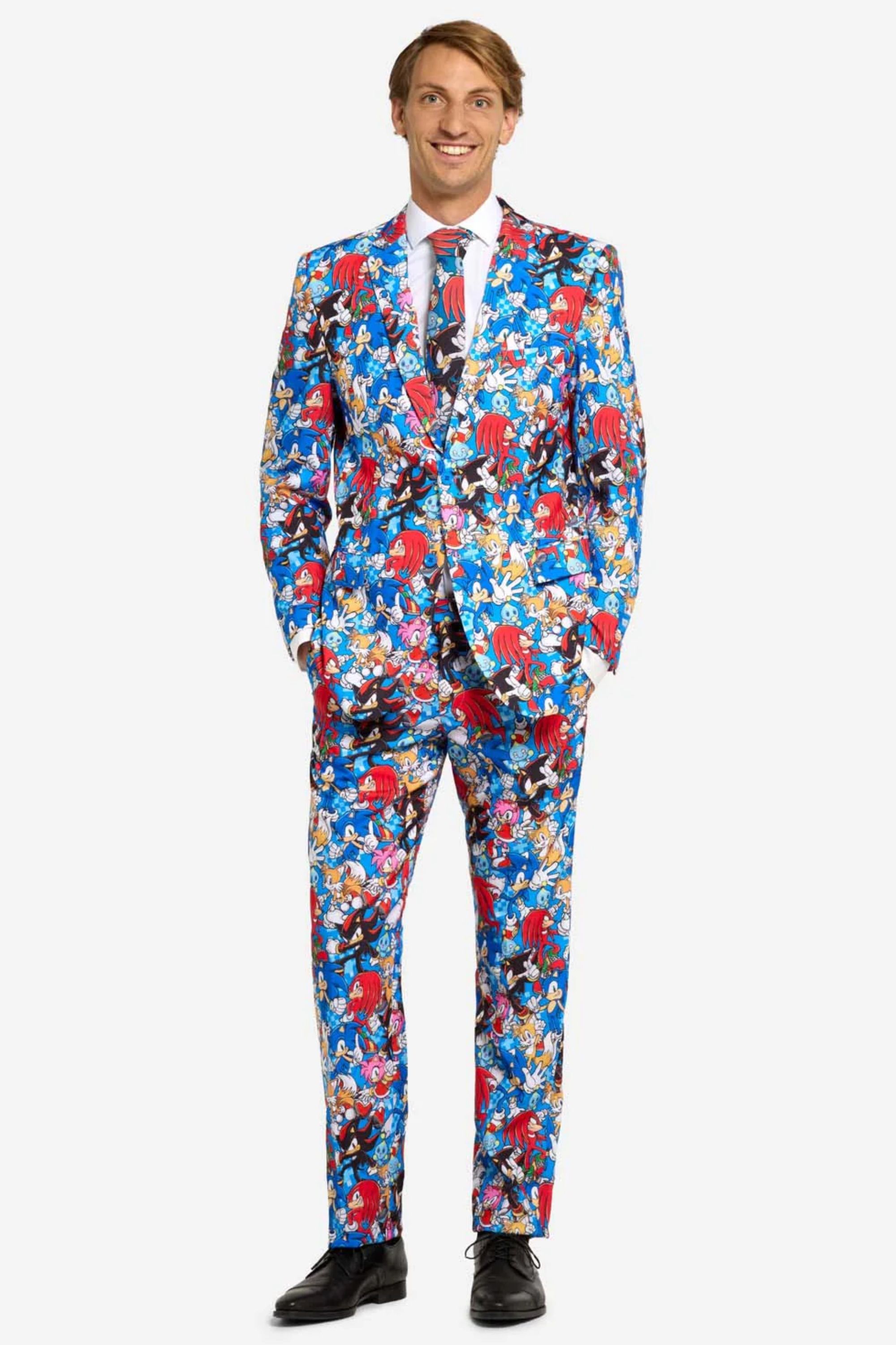 man wearing a sonic the hedgehog suit