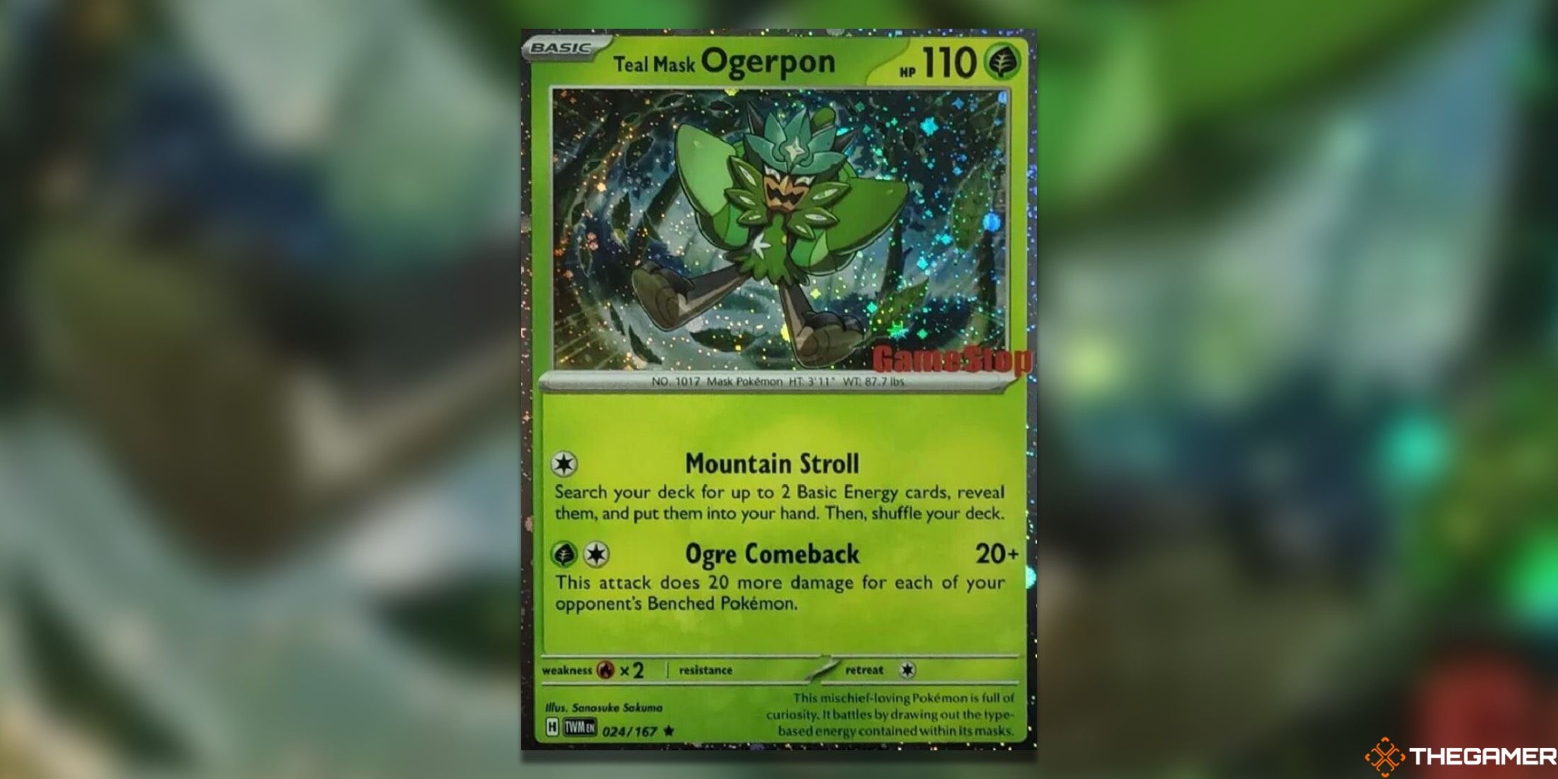 The Ogerpon Cosmos Holo Gamestop Exclusive from the Pokemon TCG.
