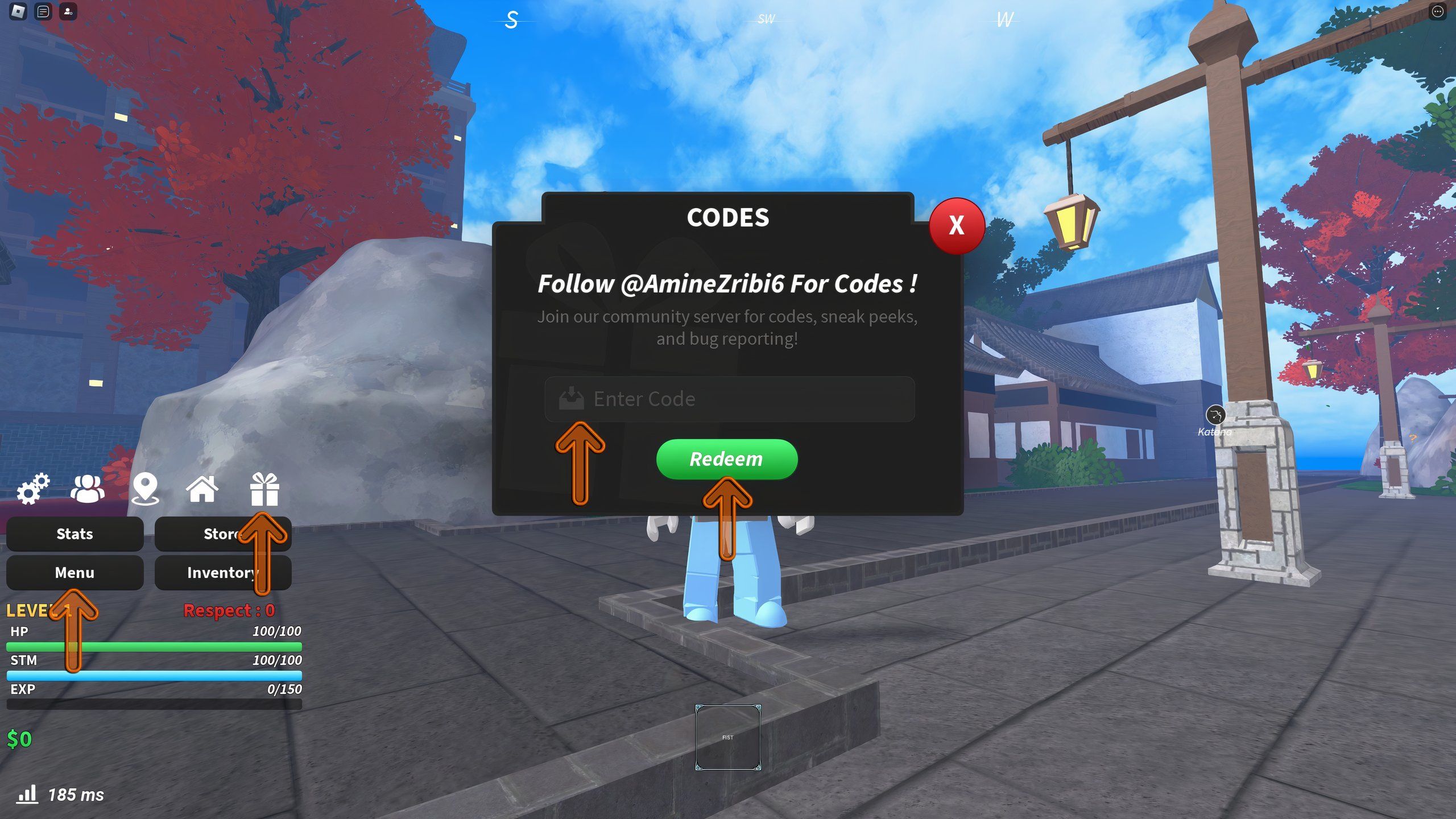 the codes box in Jujutsu Piece on Roblox