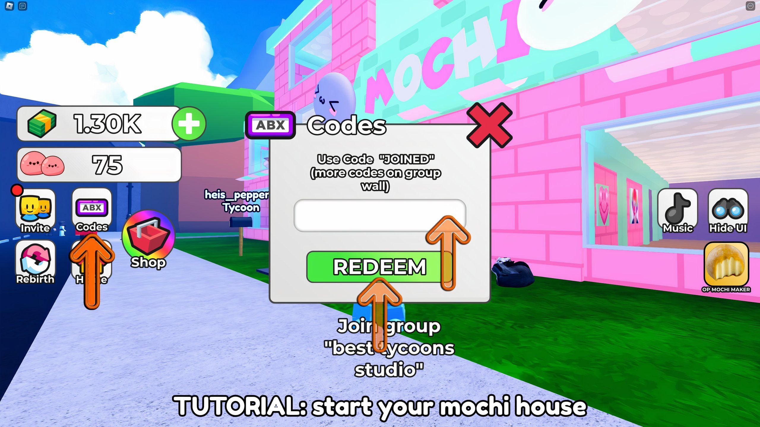 the codes box in Prove Mom Wrong By Selling Mochi on Roblox