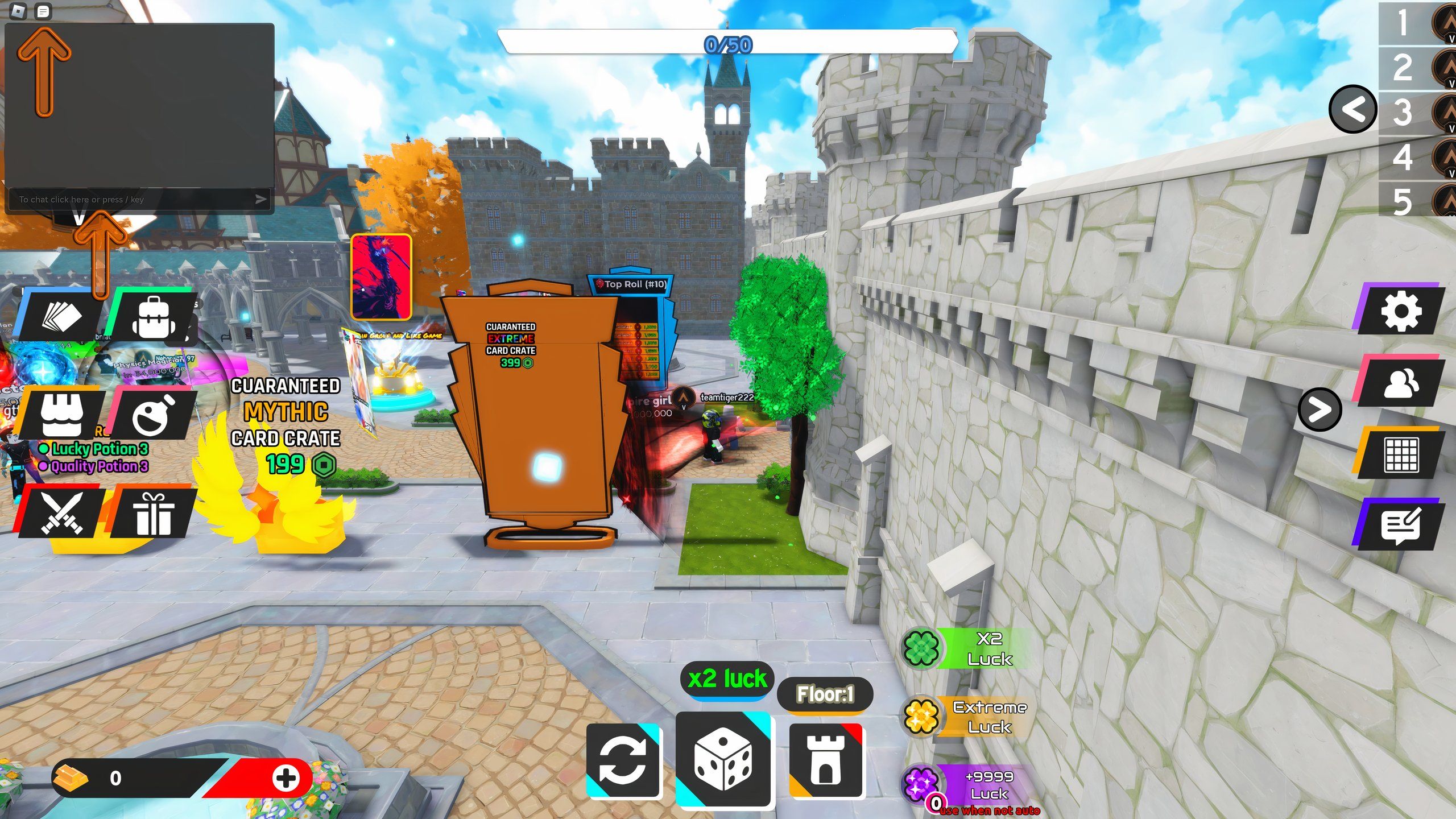 the chat box in Anime card Rarity on Roblox