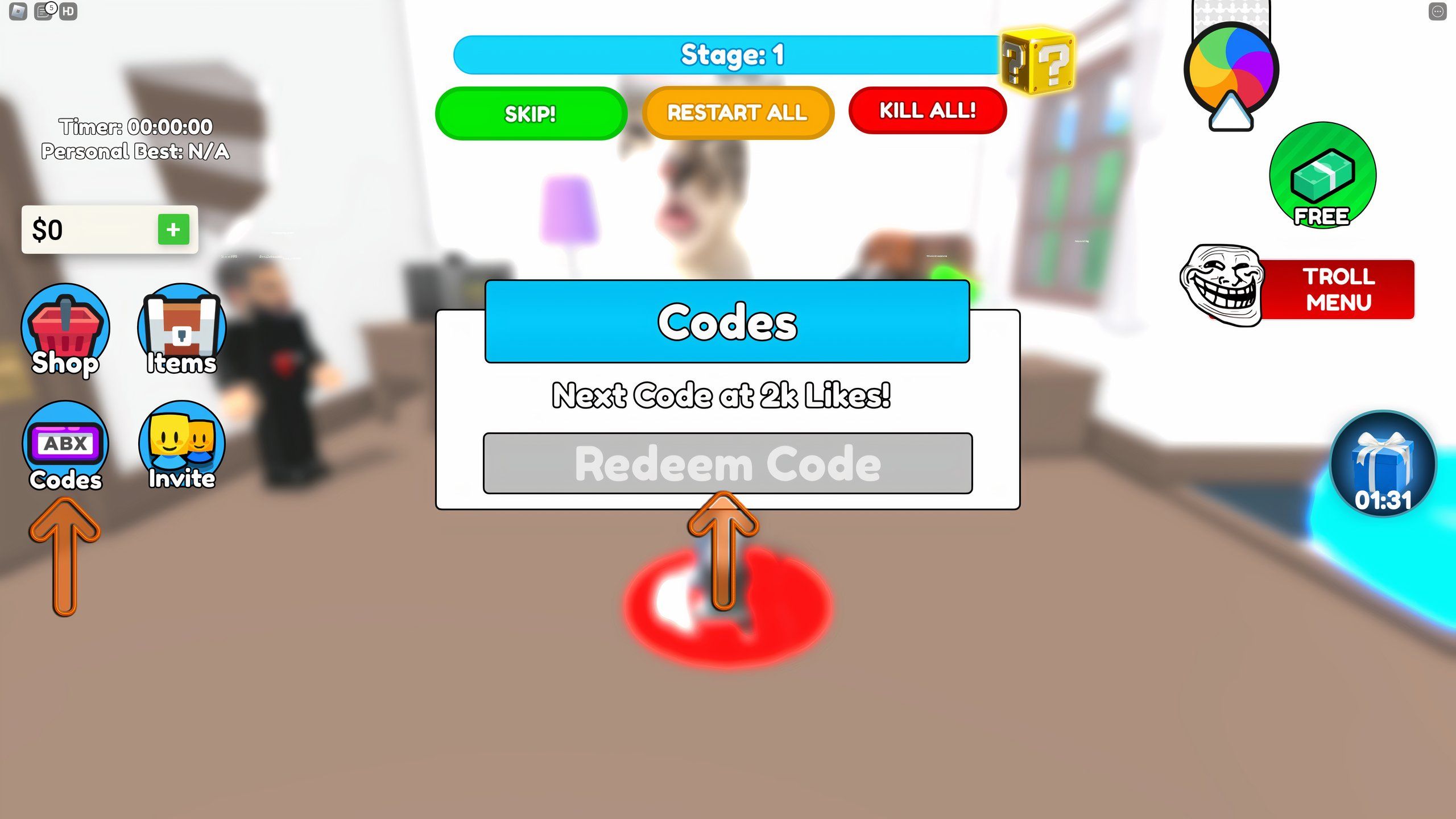 the codes box in Escape Freaky Party Obby on Roblox