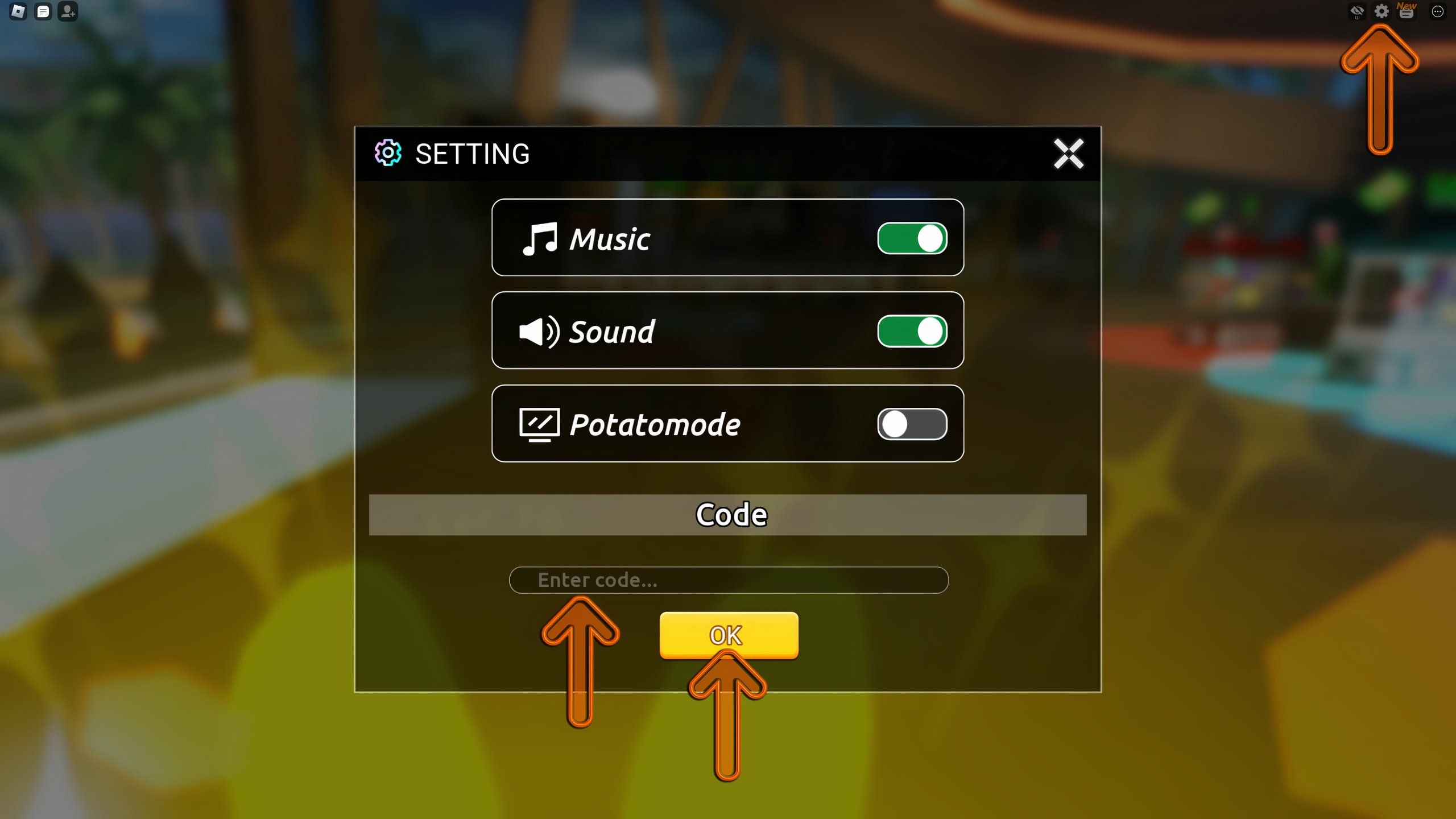 the settings menu in Swim League on Roblox 
