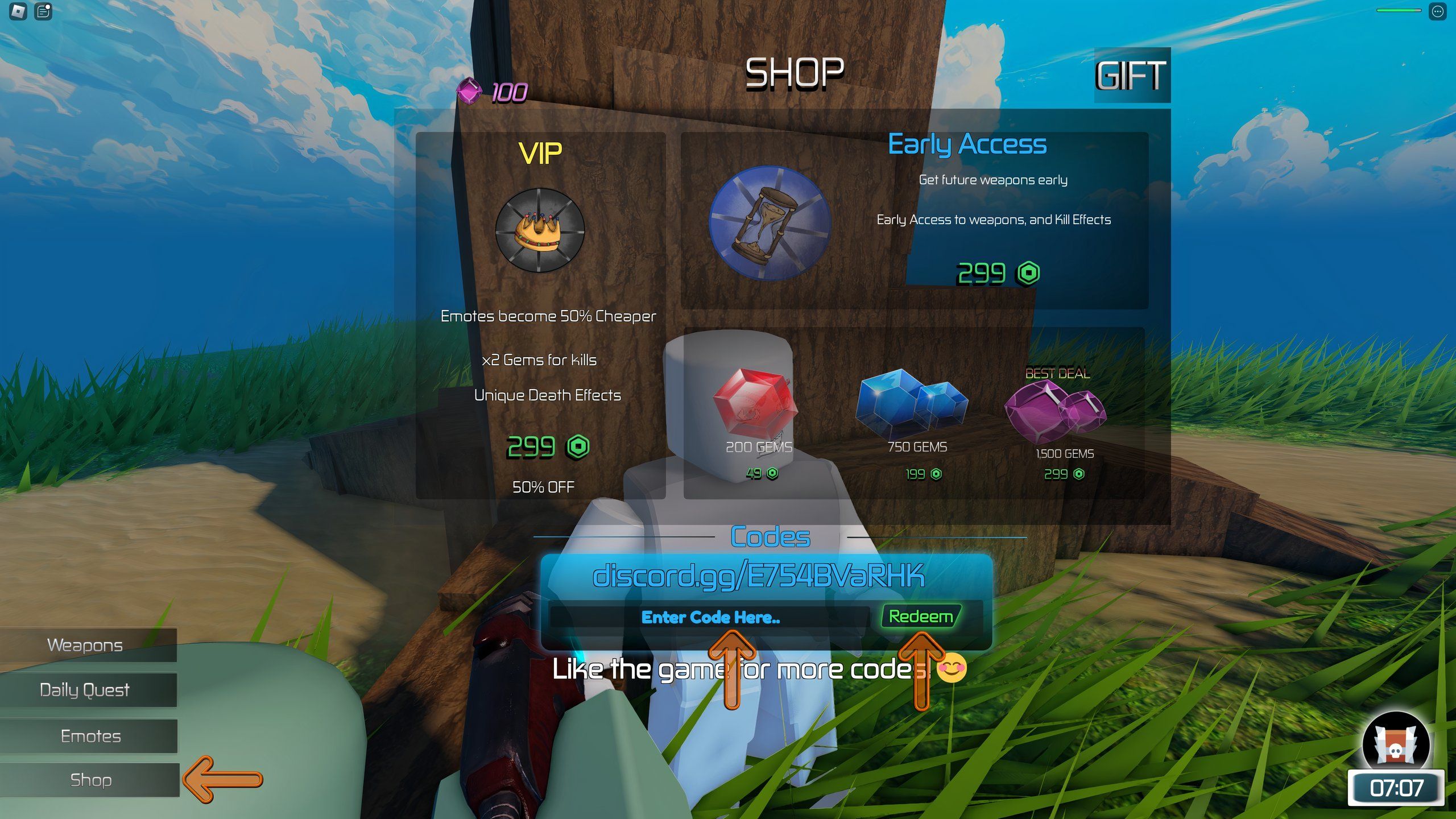 the codes box in Skyfall Brawl on Roblox