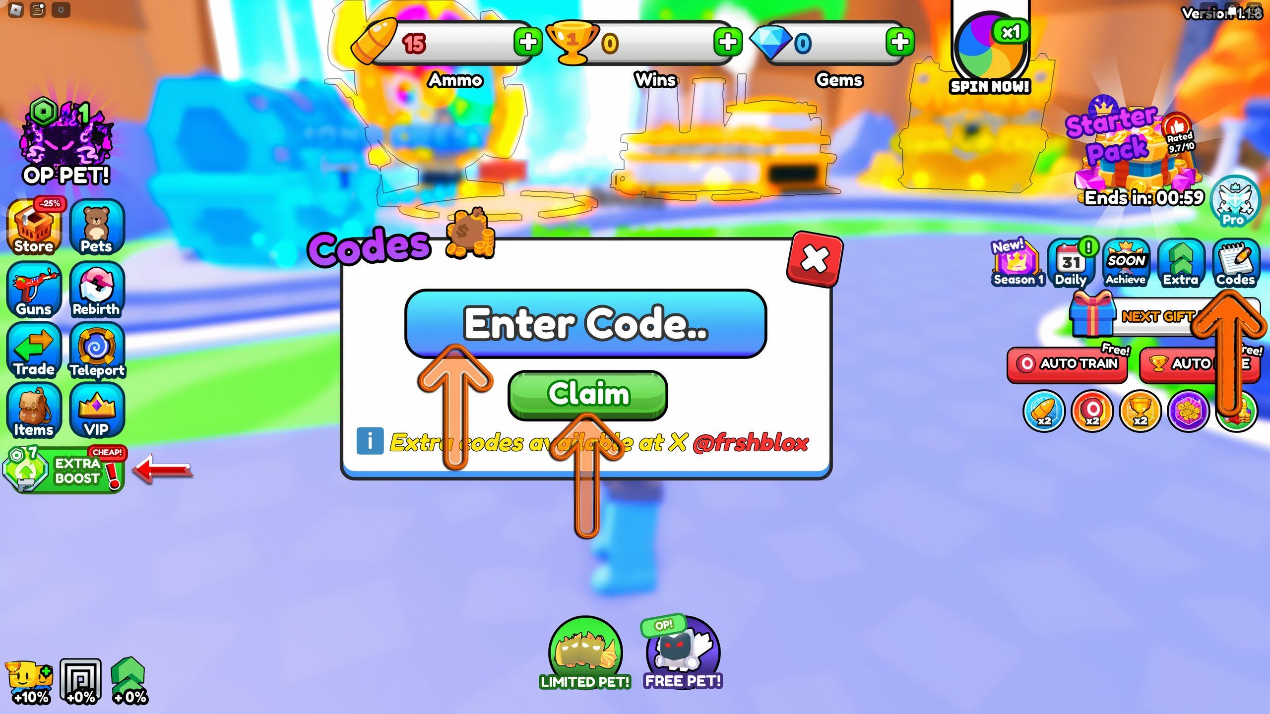 the codes box in Shoot Race Simulator on Roblox