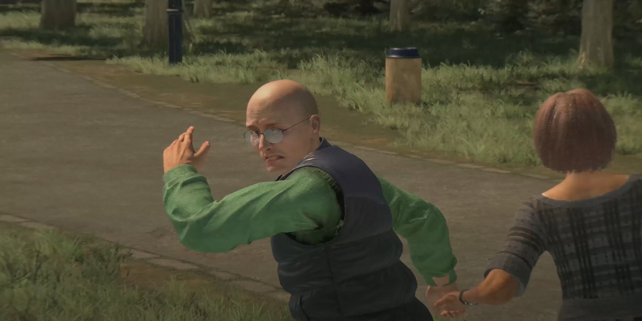Survivors running through the park in Dead Rising Deluxe Remaster.