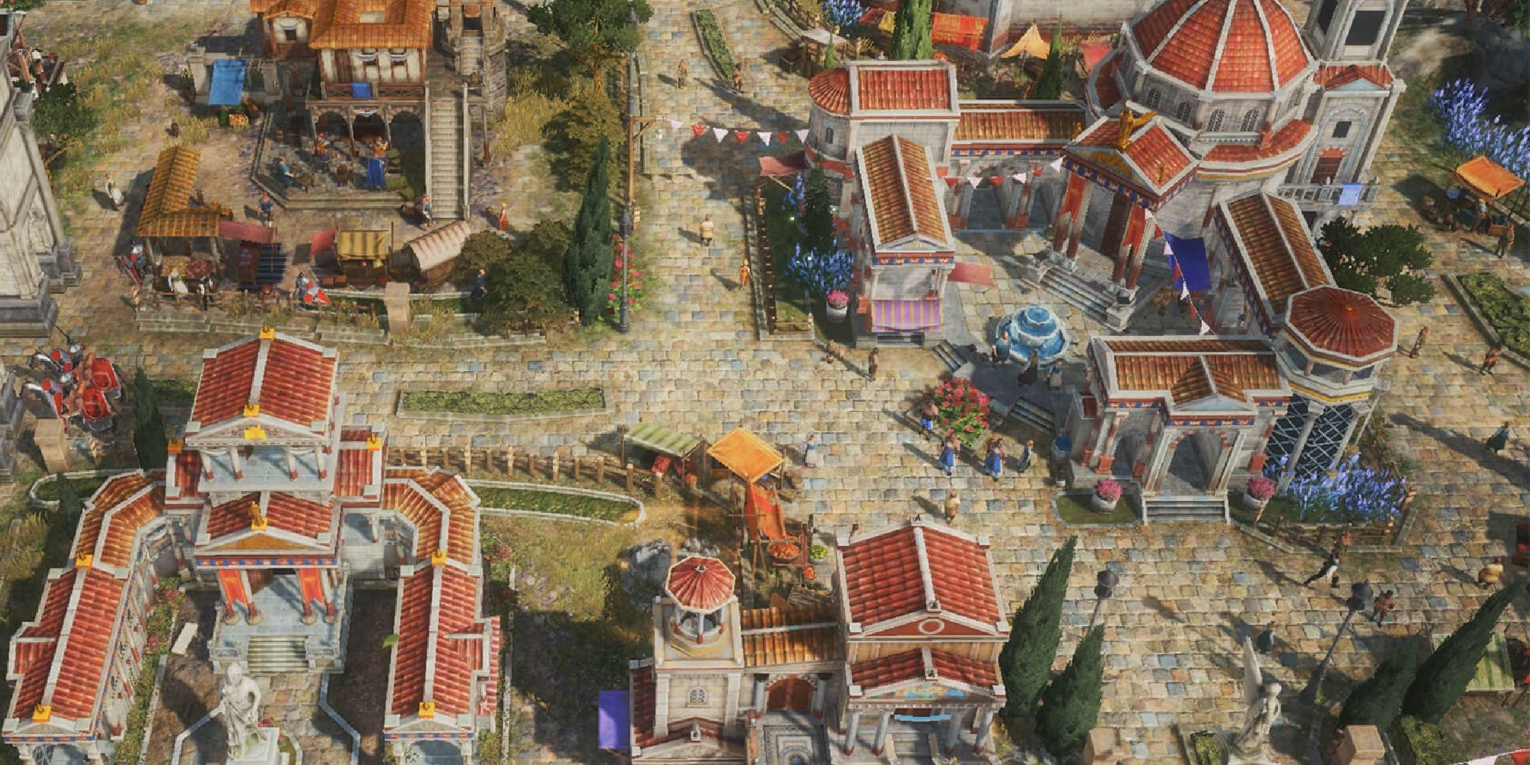 A promotional image of a town from Age of Empires Mobile.