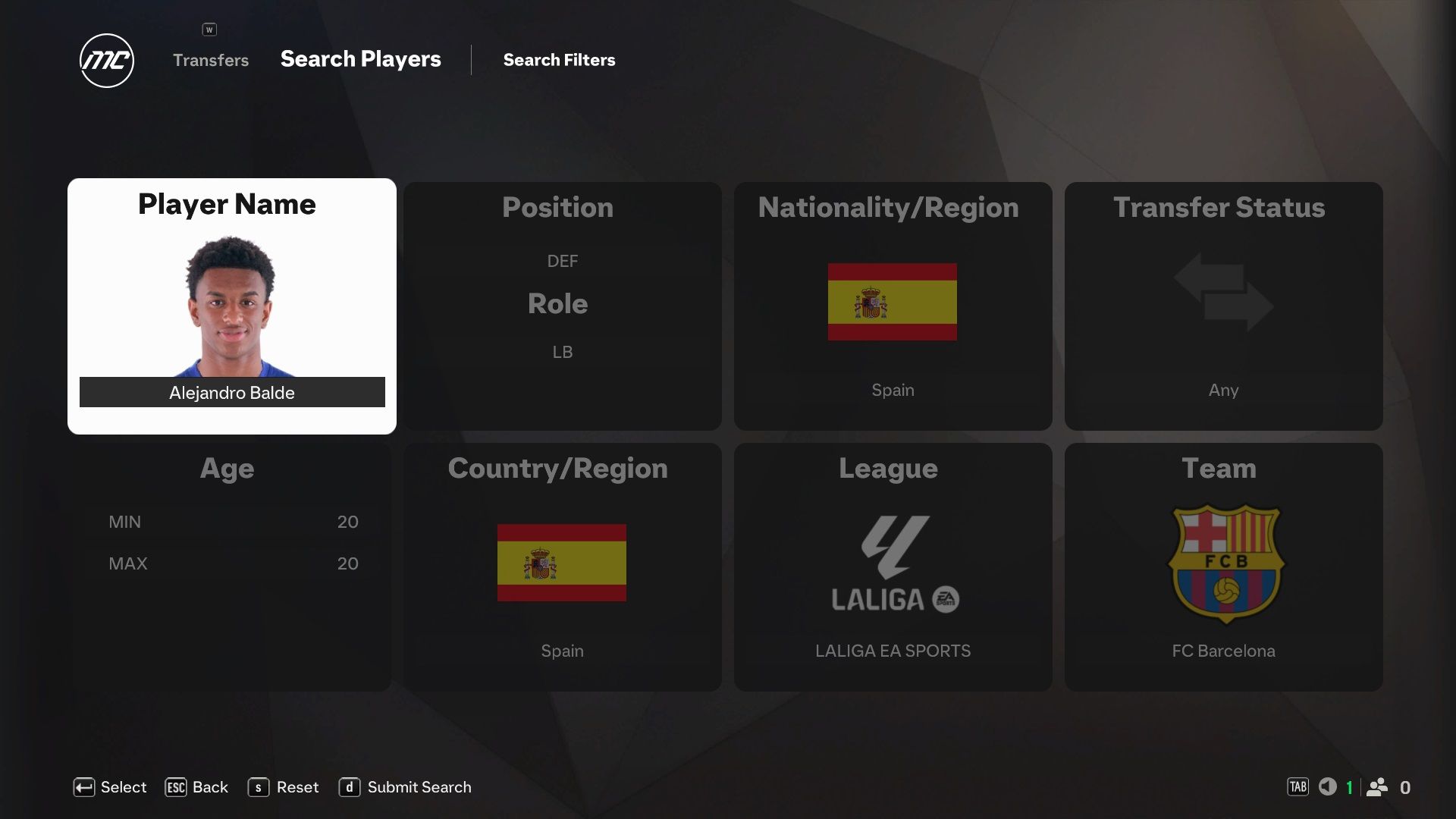 Alejandro Balde in EA Sports FC 25.