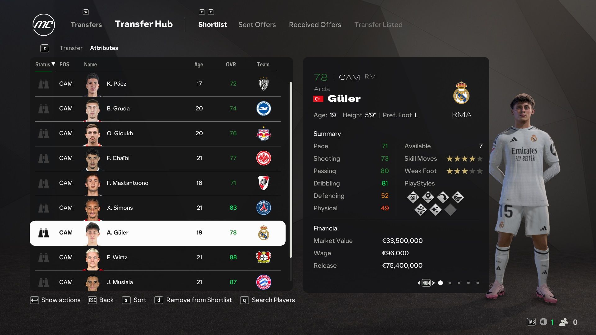 Arda Guler in EA Sports FC 25.