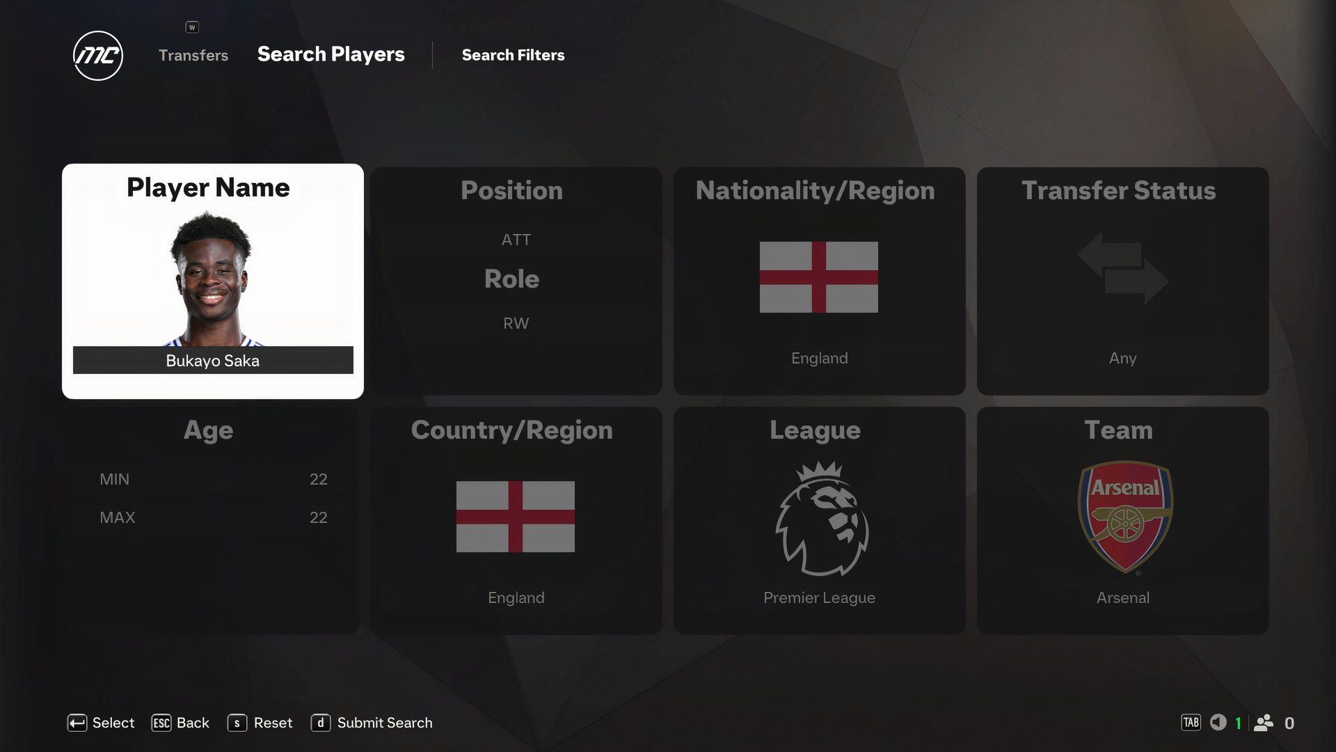 Bukayo Saka in EA Sports FC 25.