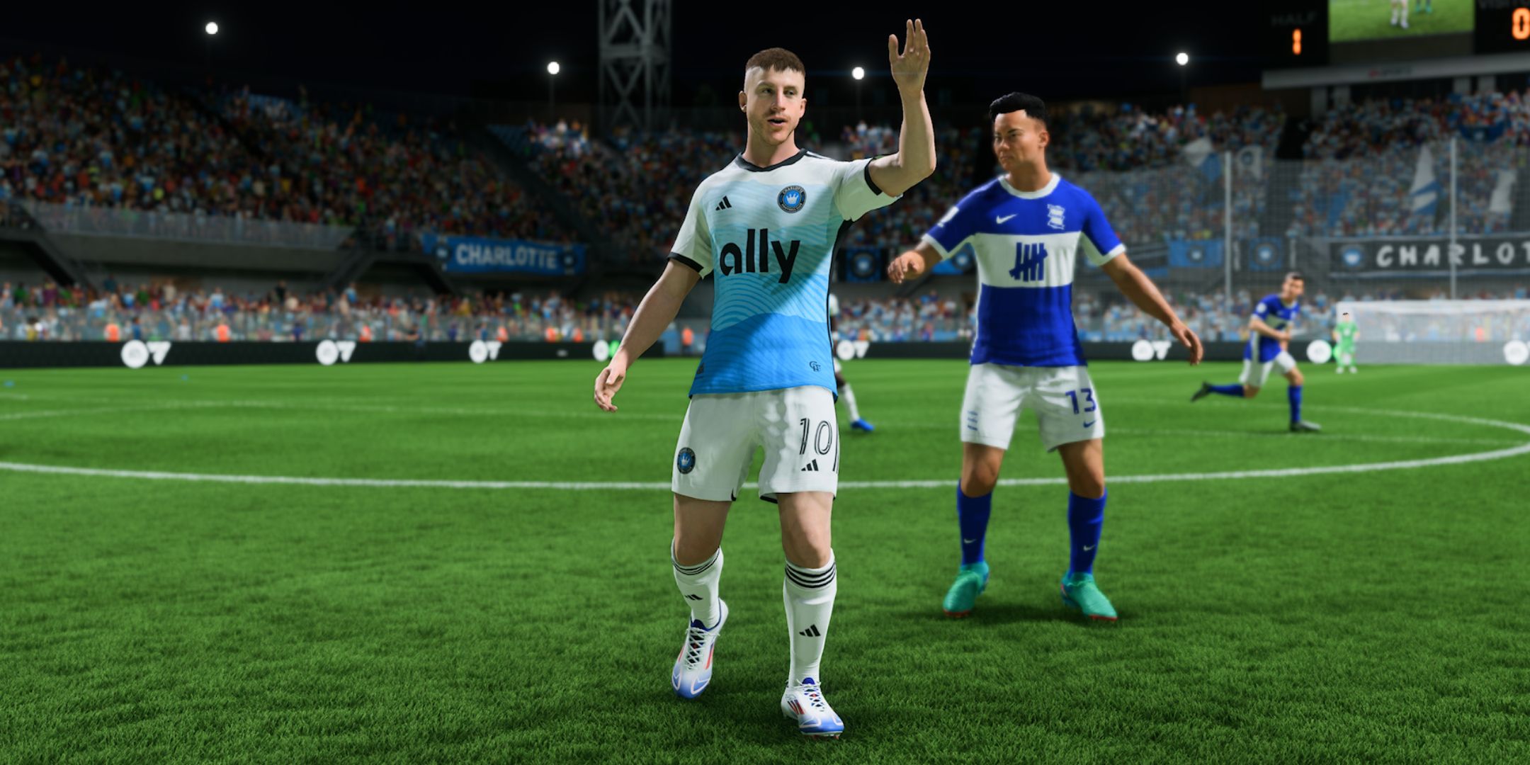 EA Sports FC 25 Pep Biel with his left hand in the air.