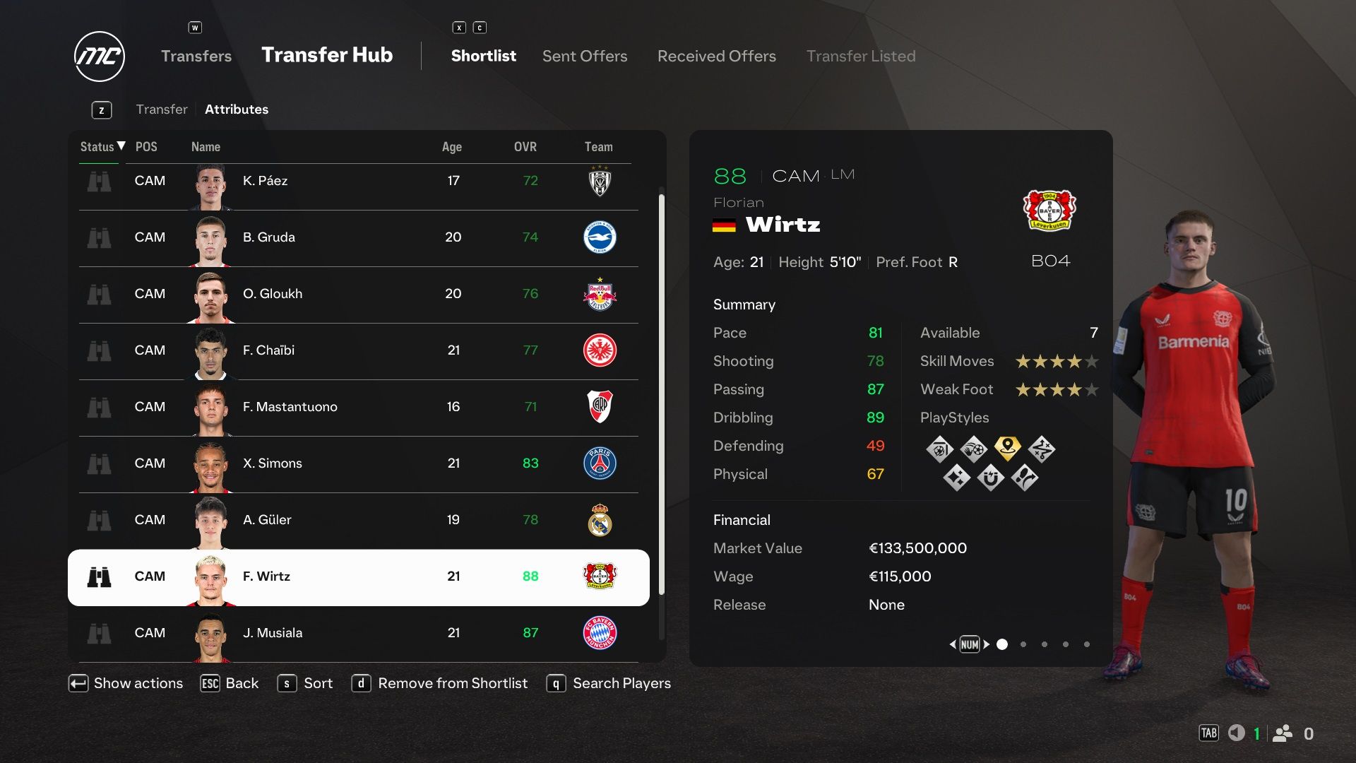 Florian Wirtz in EA Sports FC 25.
