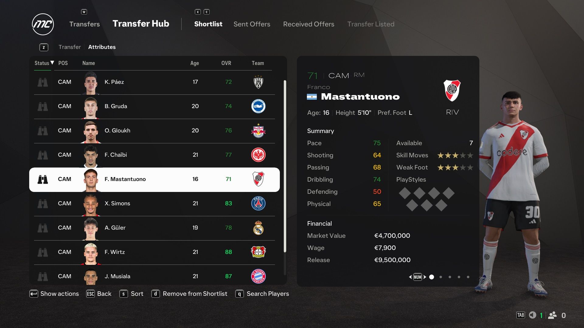 Franco Mastantuono in EA Sports FC 25.