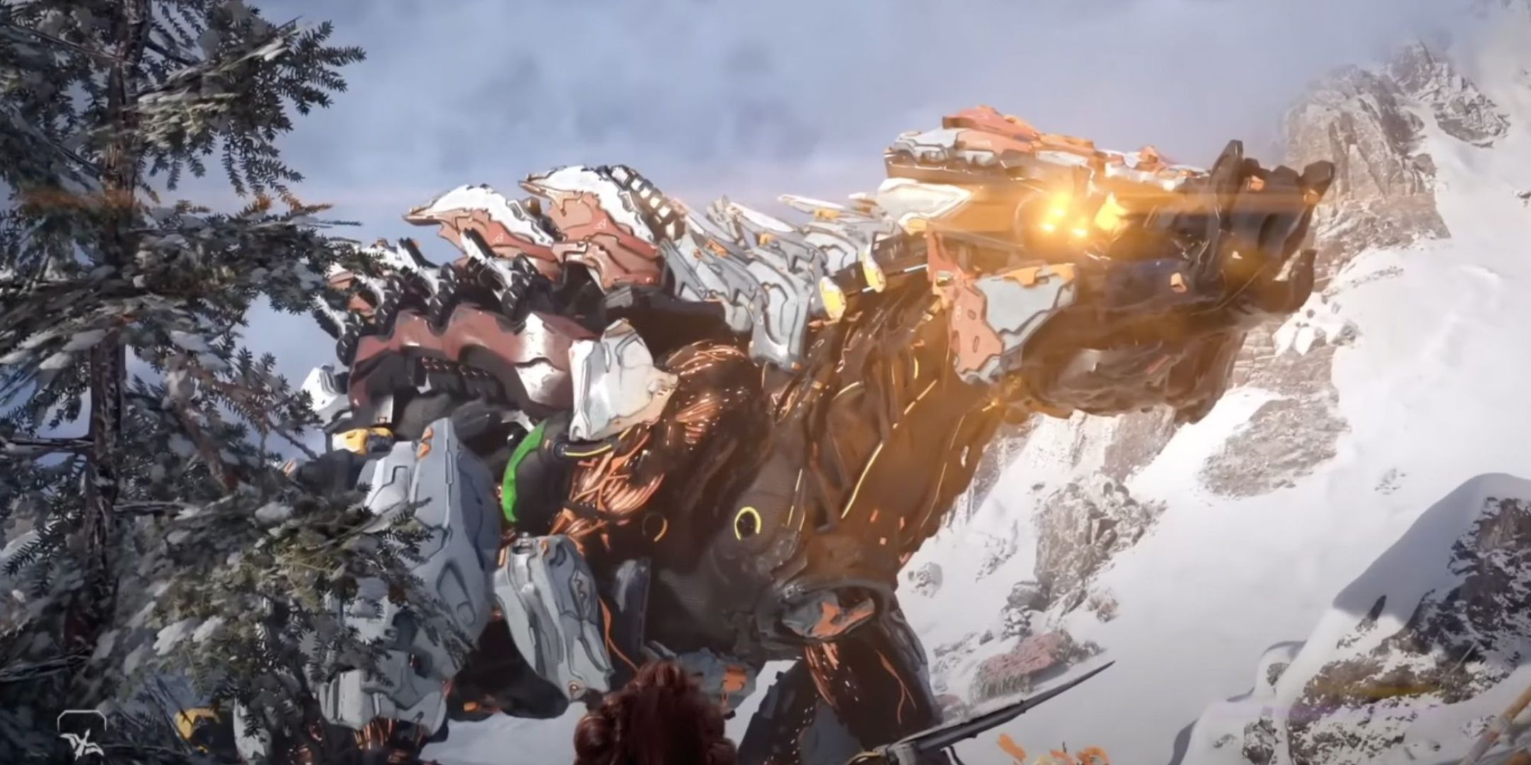 a closeup of a thunderjaw in horizon forbidden west