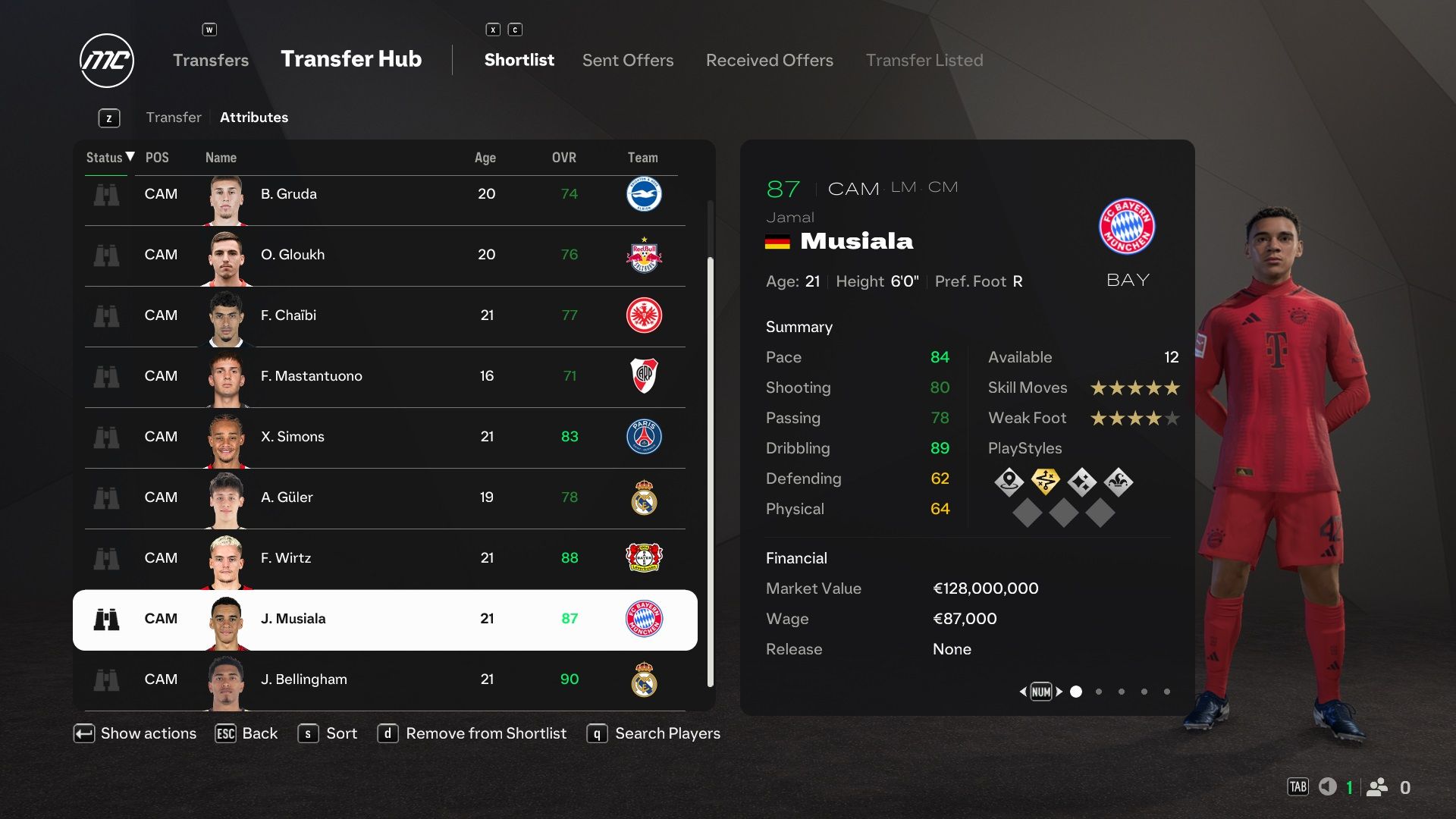 Jamal Musiala in EA Sports FC 25.