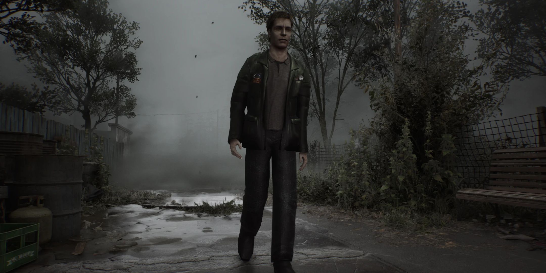 James Sunderland from the oringla Silent Hill 2 walking around in the remake