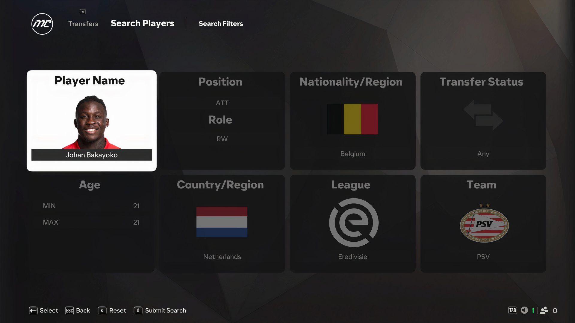 Johan Bakayoko in EA Sports FC 25.