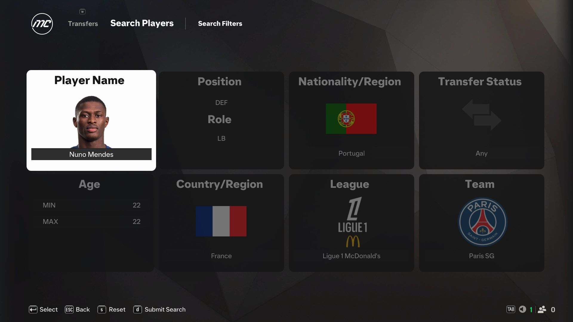 Nuno Mendes in EA Sports FC 25.