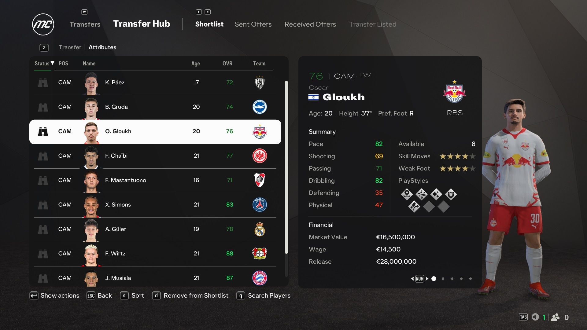 Oscar Gloukh in EA Sports FC 25.