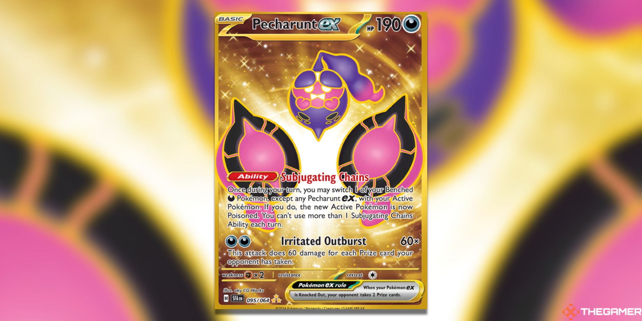 The Pecharunt Shrouded Fable Hyper Rare from the Pokemon TCG.
