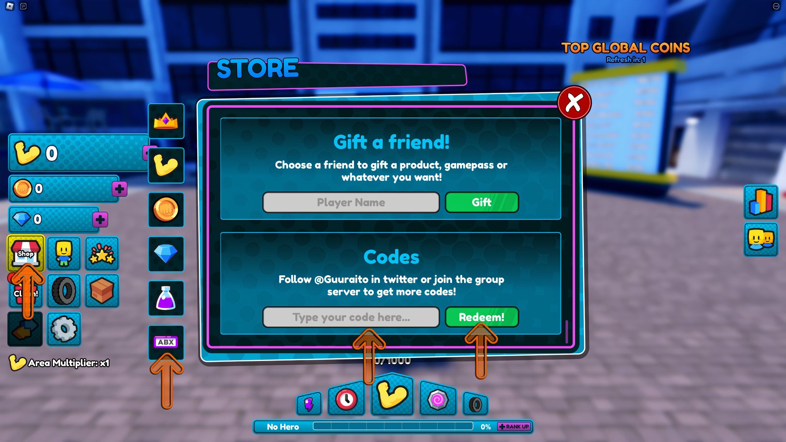 the codes box in One Punch Fighters X on Roblox
