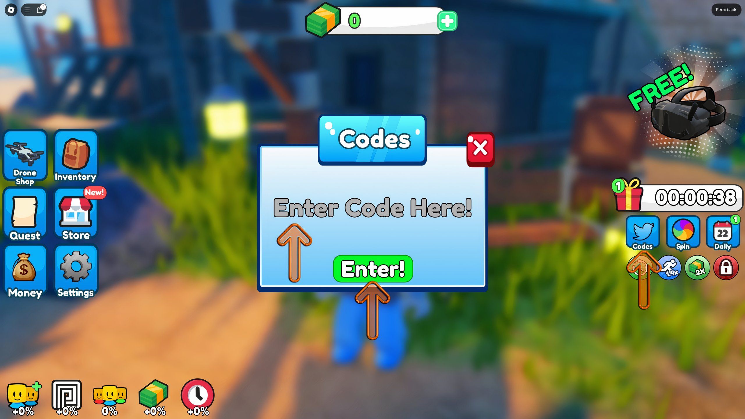the codes box in Drone Simulator on Roblox