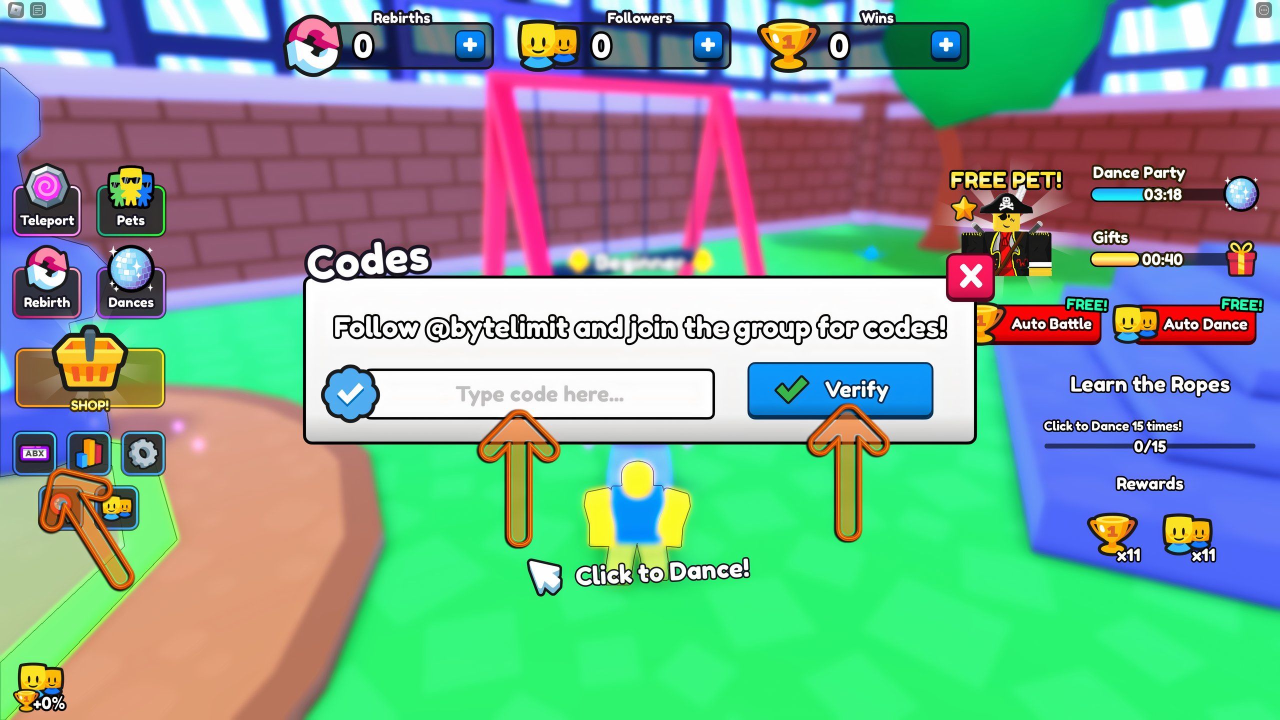 the codes box in Dance Battles on Roblox