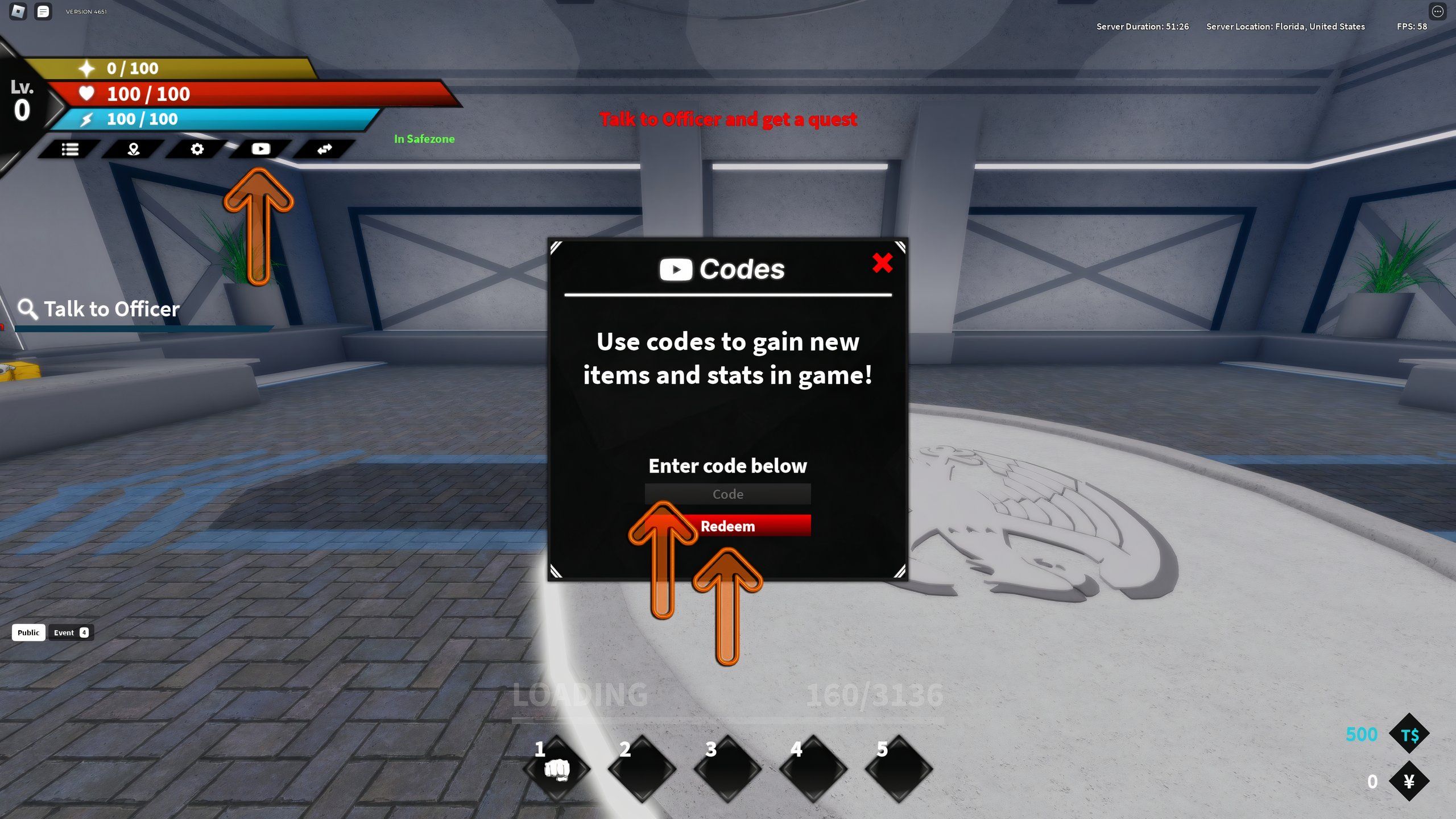 the codes box in One Punch Hero on Roblox