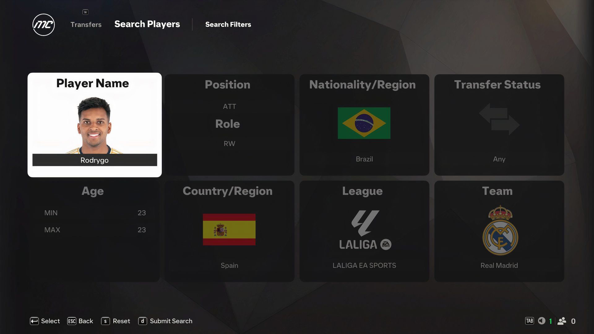 Rodrygo in EA Sports FC 25.