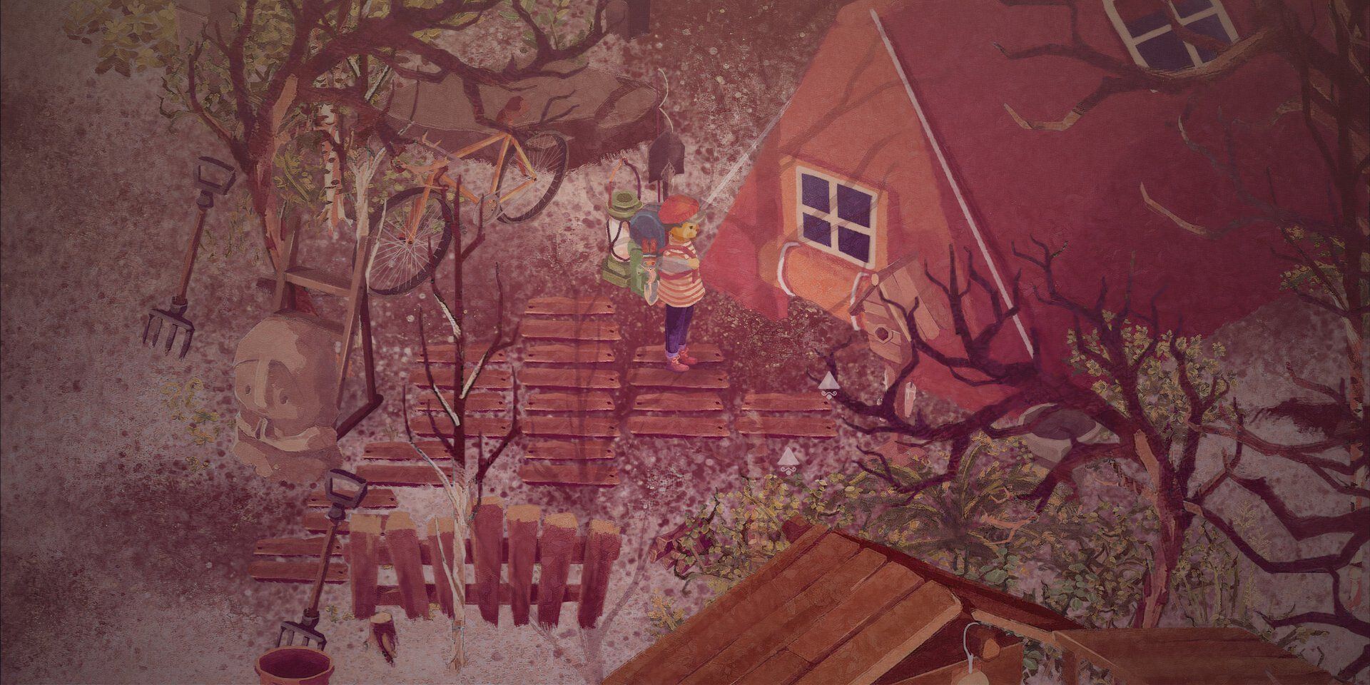 Player standing in front of a small home in The Garden Path.
