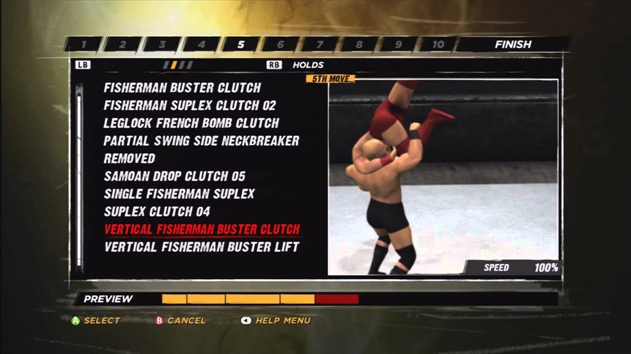 An image of the Create-A-Finisher menu from WWE '12.