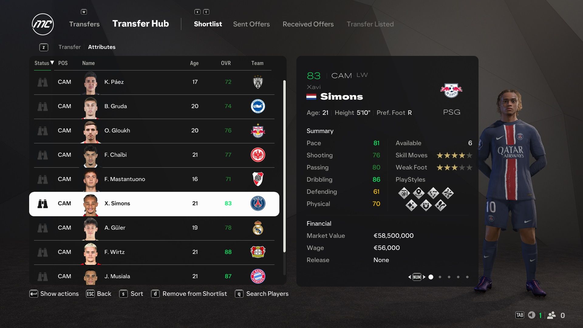 Xavi Simons in EA Sports FC 25.