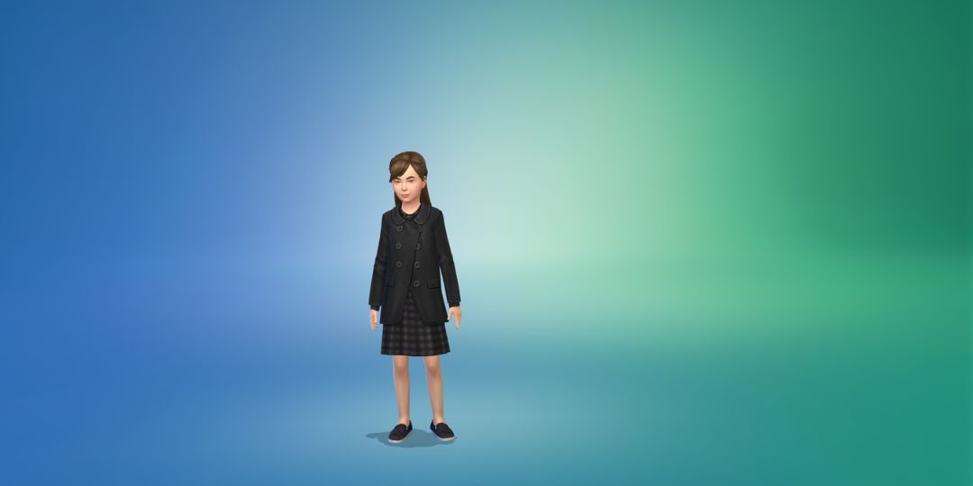 A child models a black dress in the Sims 4.
