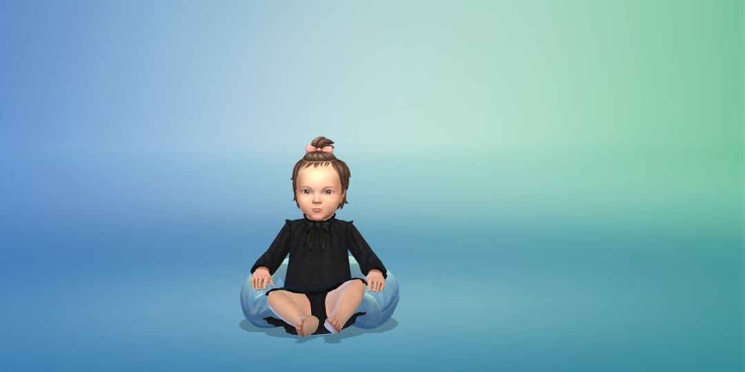 An infant models a black outfit in the Sims 4.