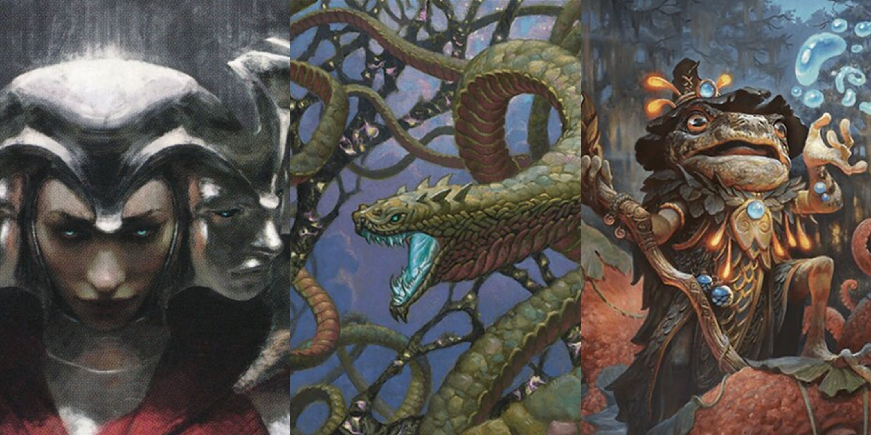 MTG card artwork for Helm of the Host, Koma World-Eater, and Octomancer