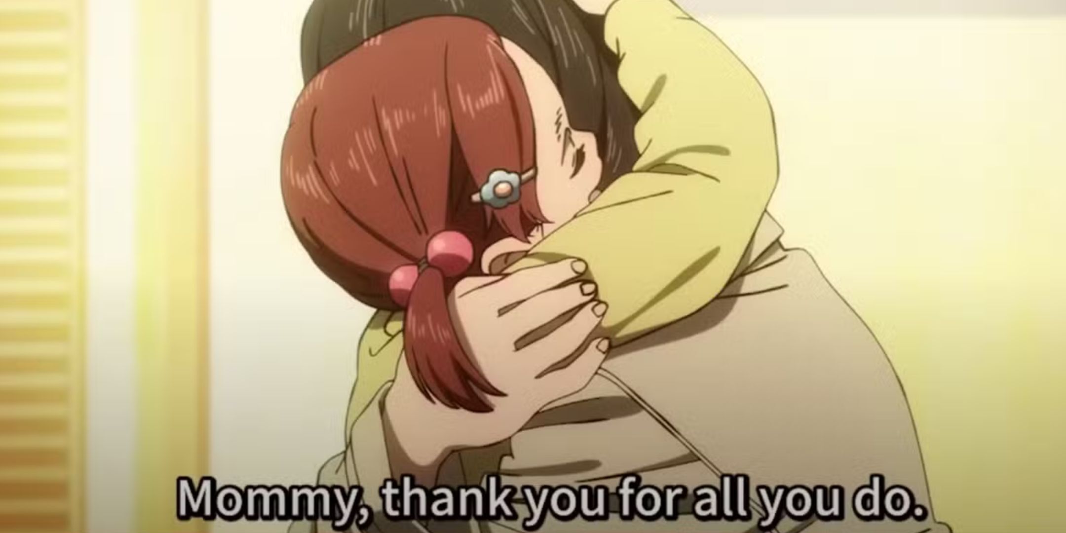 Silky is hugging her daughter in Dandadan.