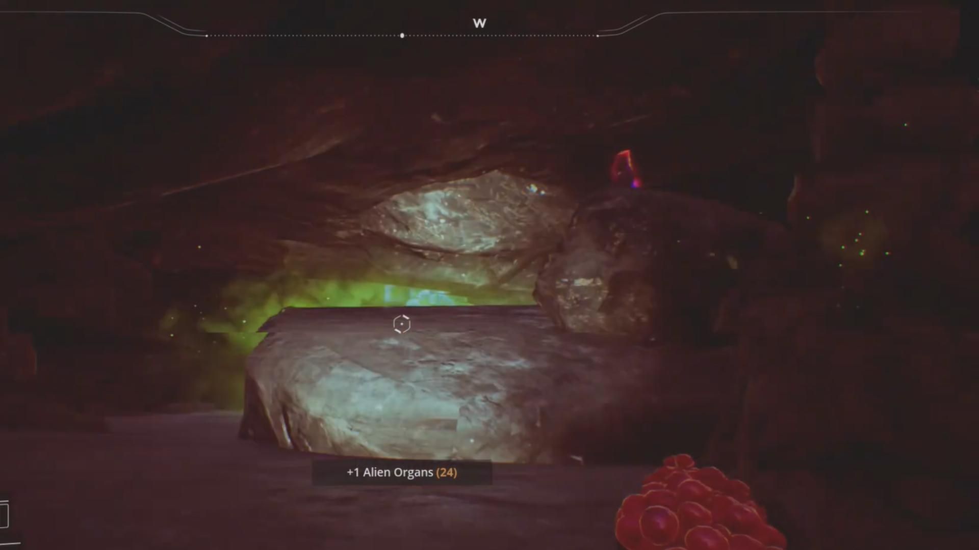 Character holding a Paleberry inside the Bacon Agaric Cave in Satisfactory.