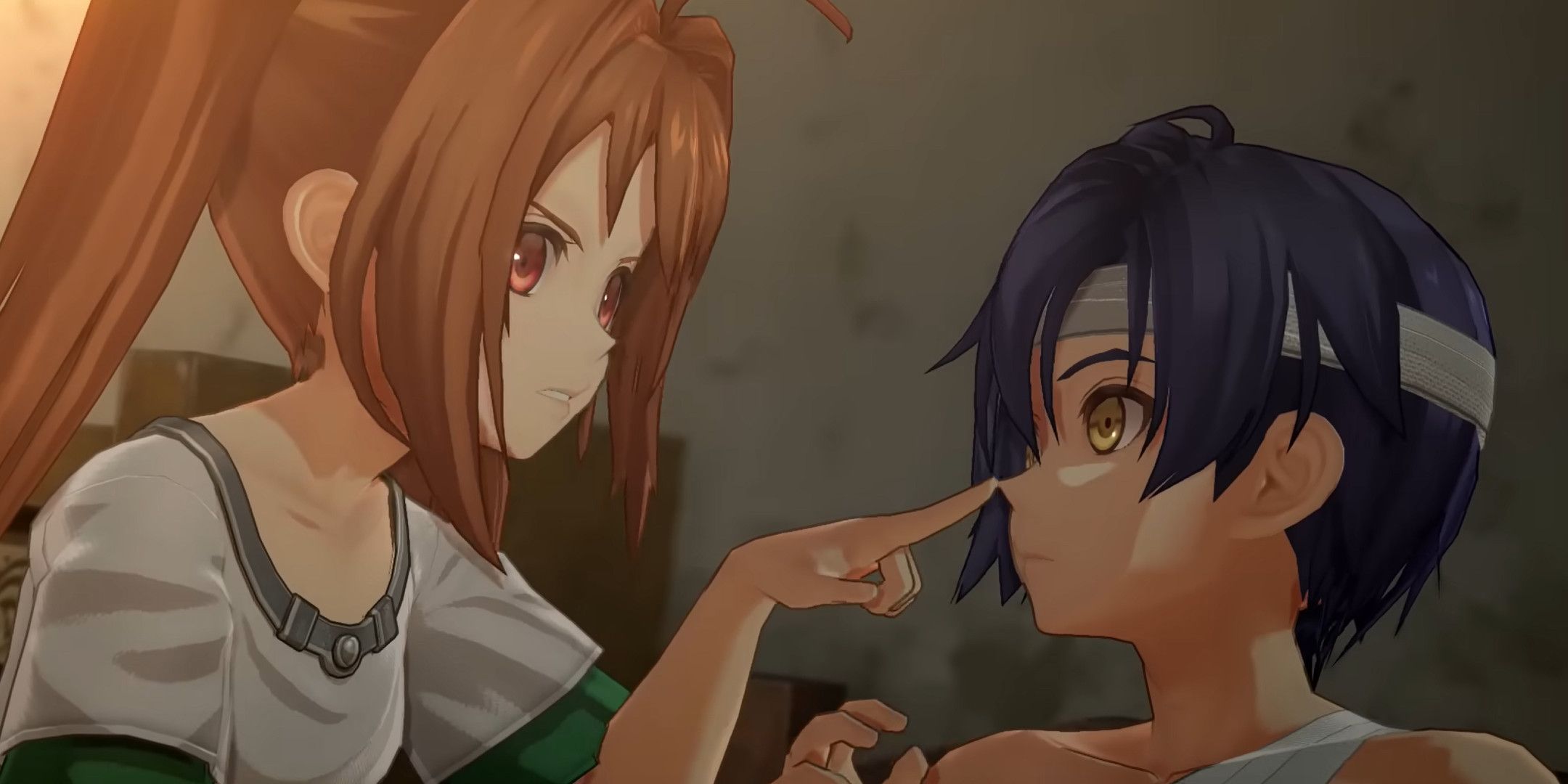 Estelle poking Joshua in the nose in Trails in the Sky