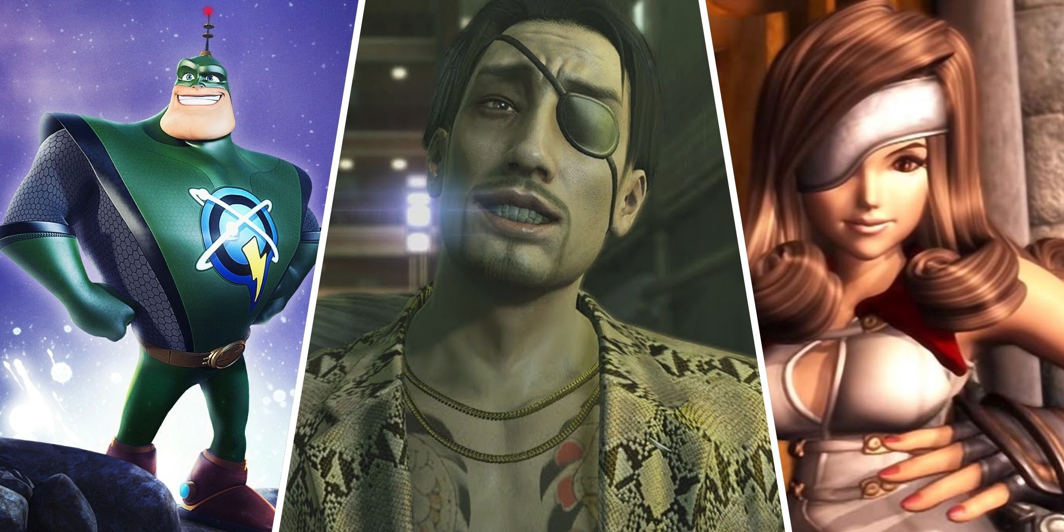 A collage of Commander Quark. Goro Majima, and Beatrix.