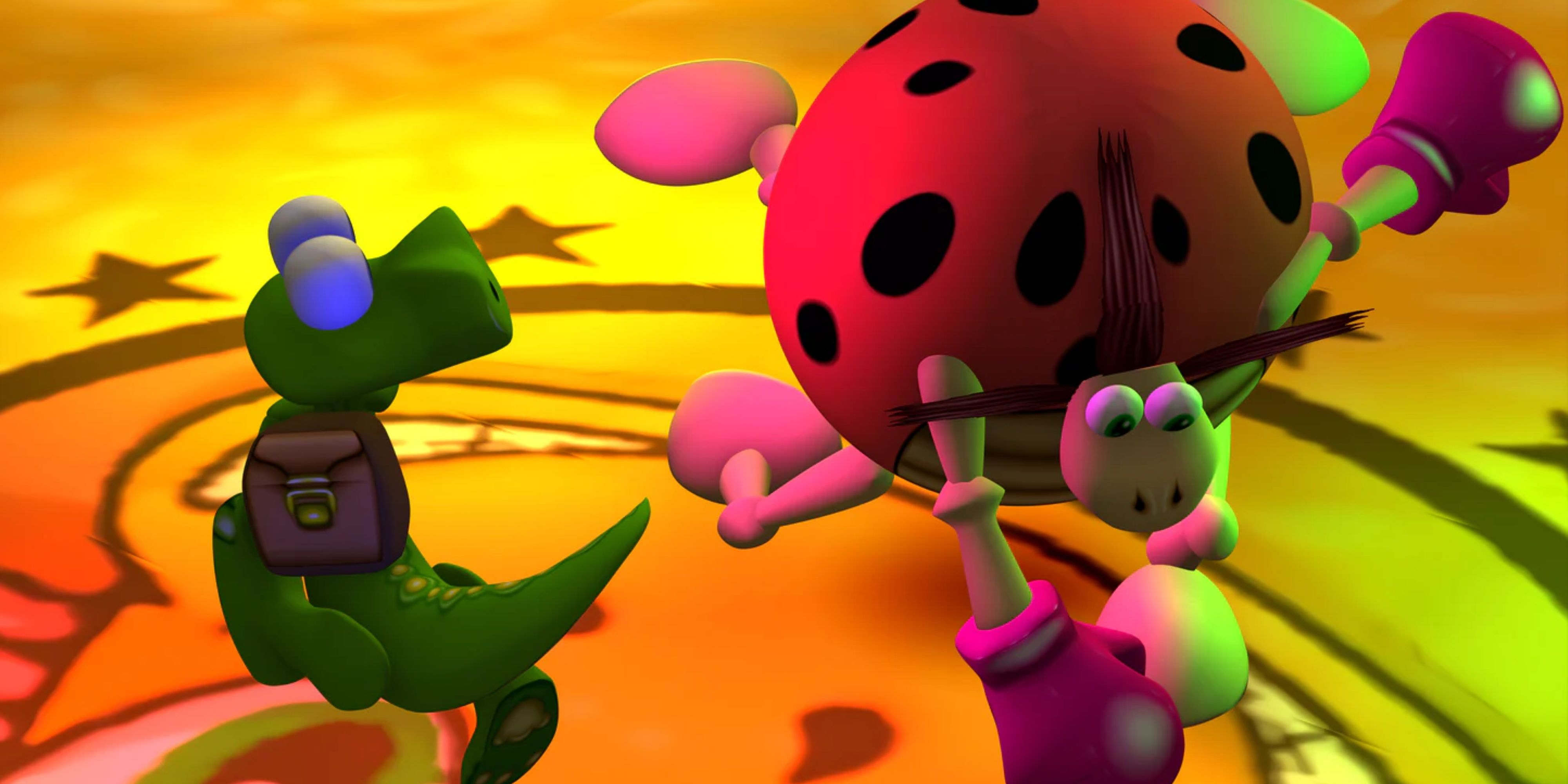 croc fighting the boxing ladybird boss in legend of the gobbos.