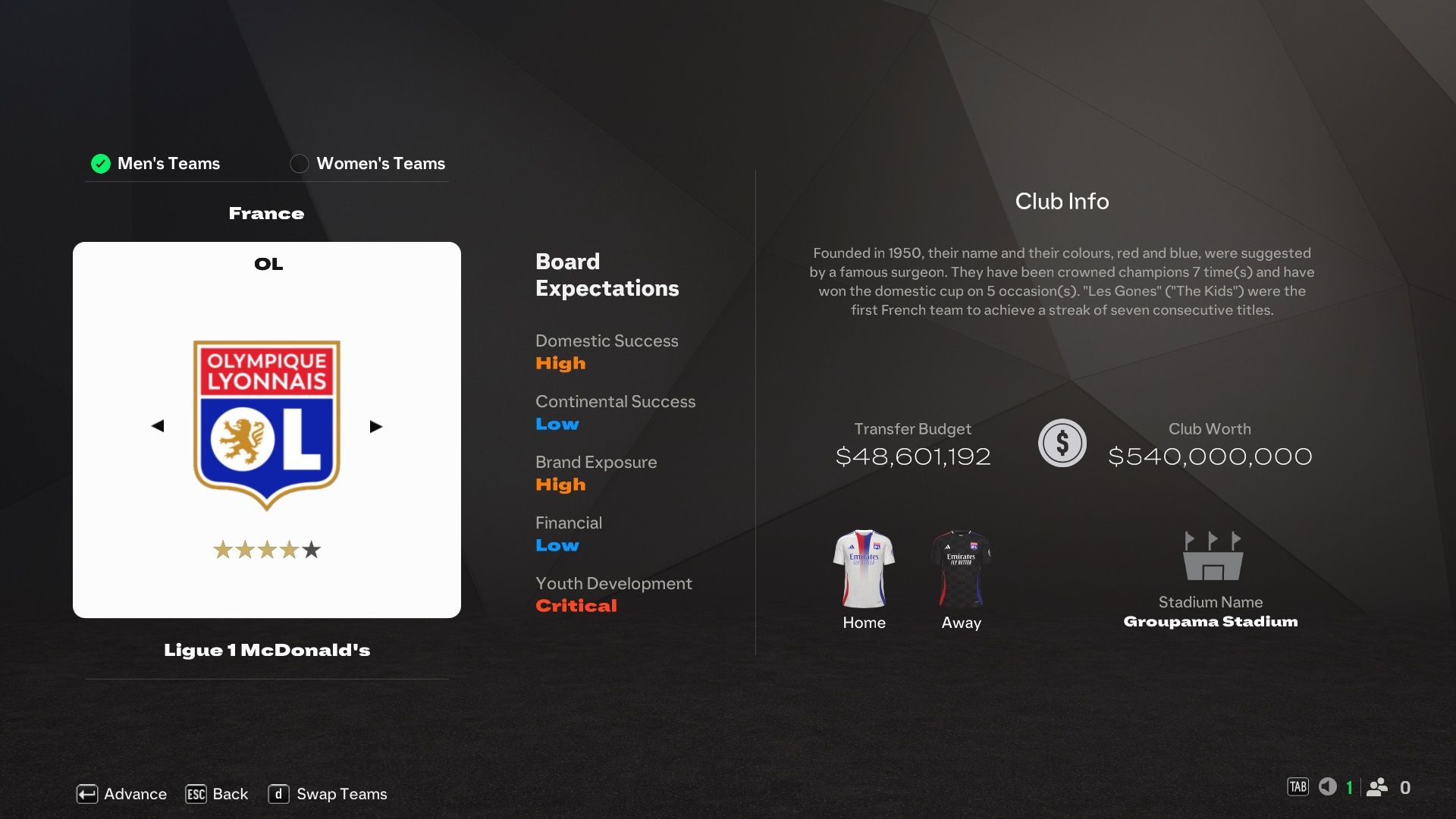 Olympique Lyon in EA Sports FC 25.