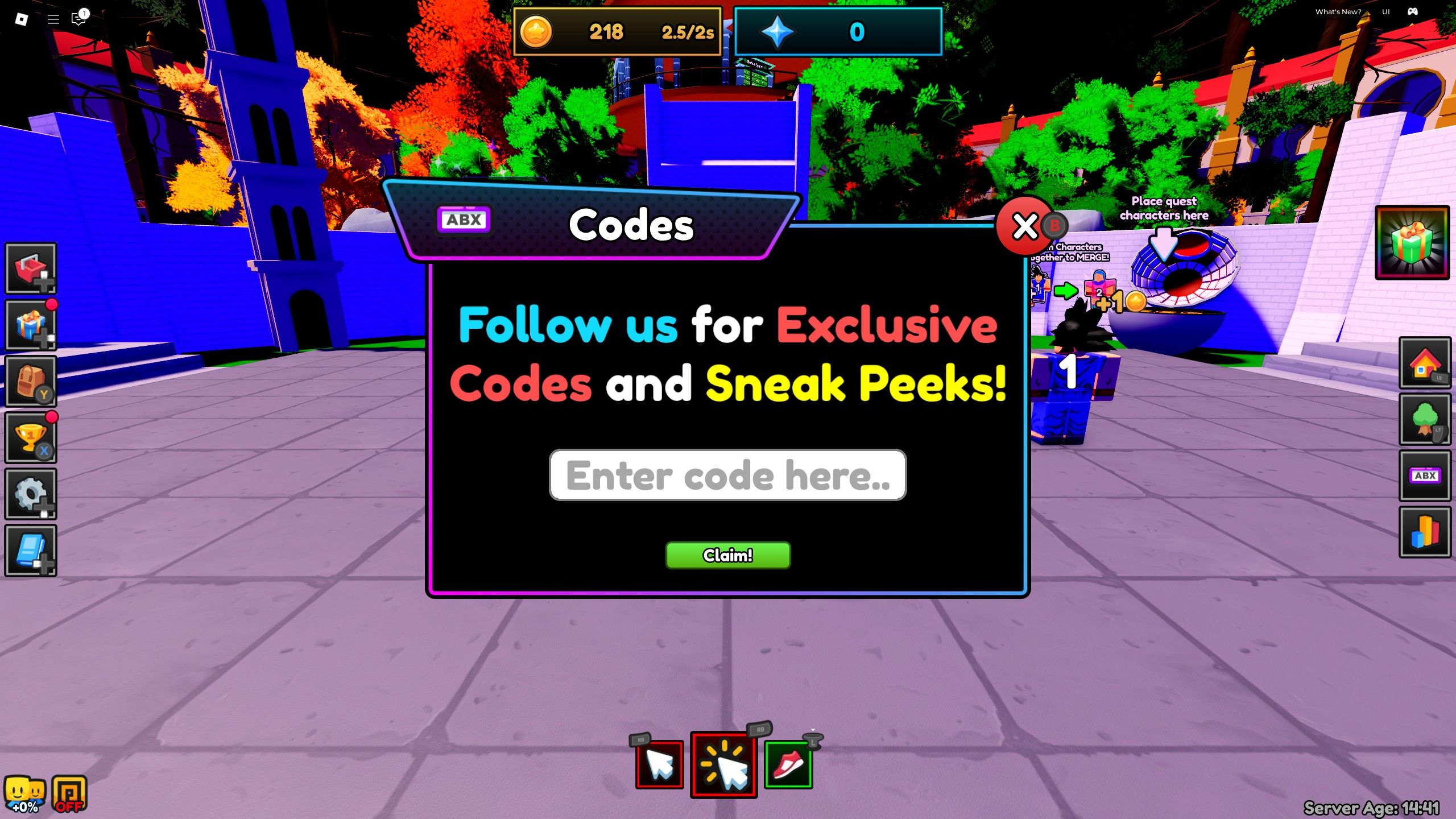 the codes box in Super Anime Merge on Roblox