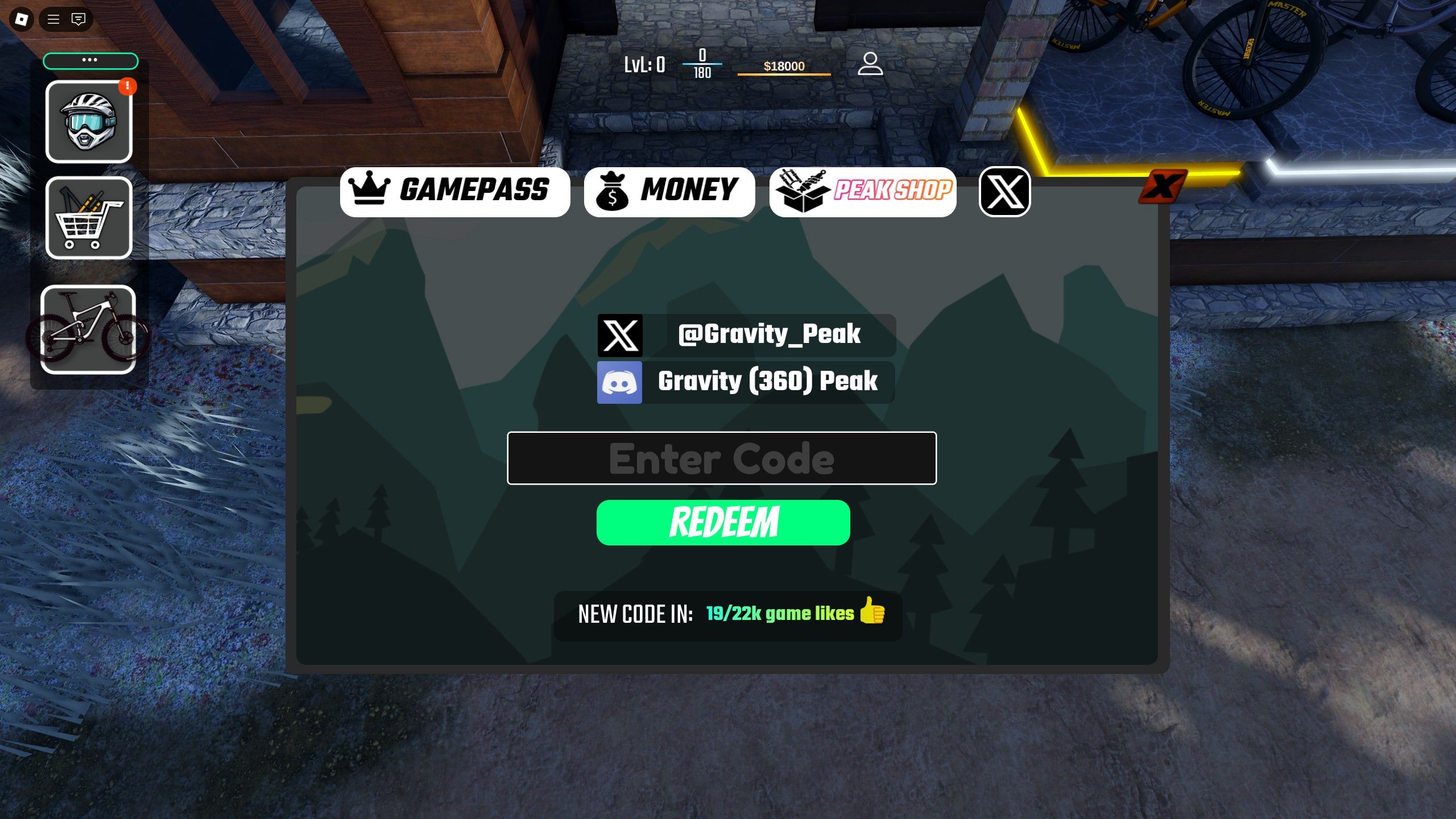 the codes box in GreenPeak on Roblox